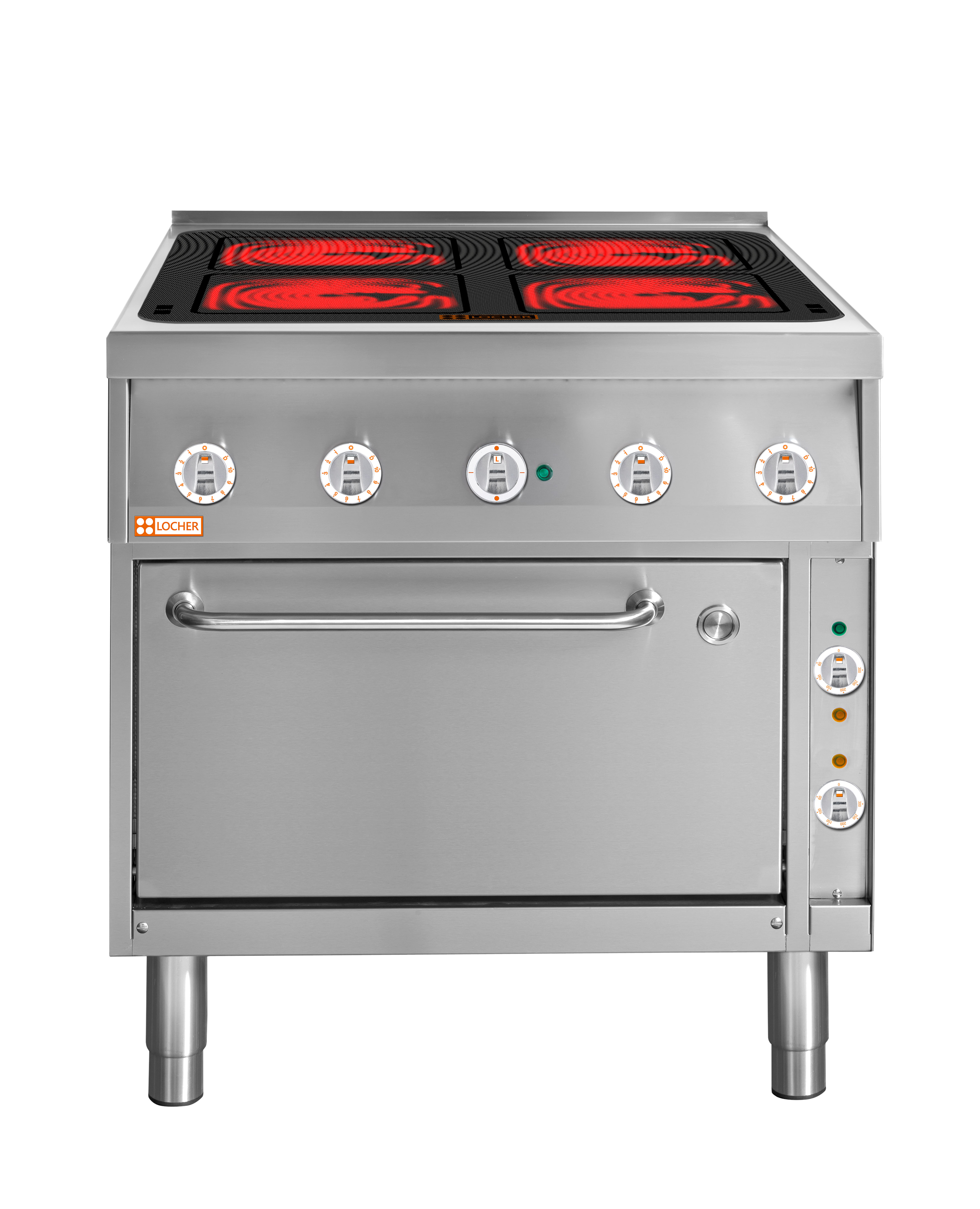Locher Elektroherd Strahlheizkörper Stand 850, 4 Kochstellen à 4 kW mit Bratofen GN 2/1