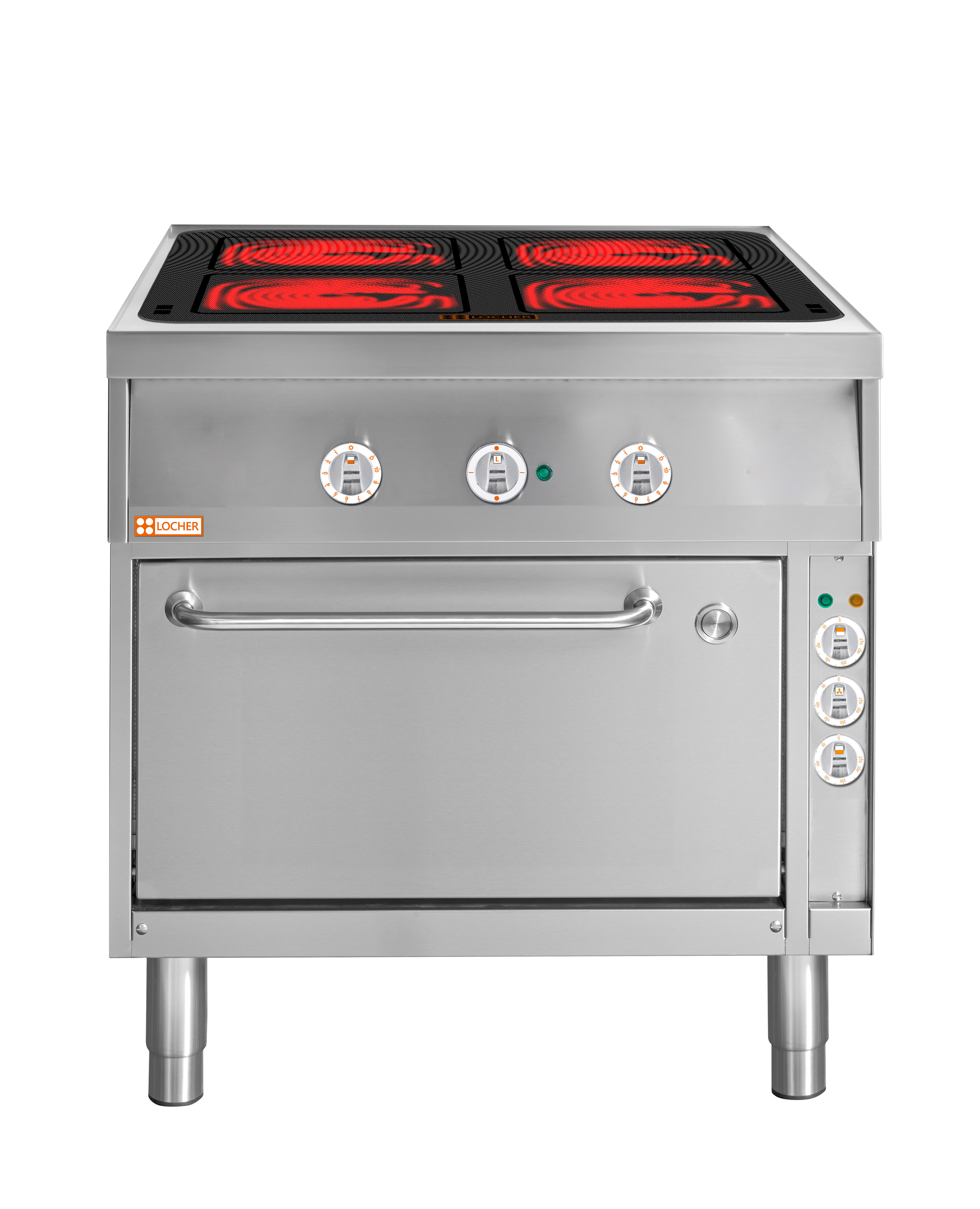 Locher Elektroherd Stand 900B, 4 Kochstellen à 4 kW Strahlheizkörper mit Brat- und Backofen GN 1 1/2 Umluft