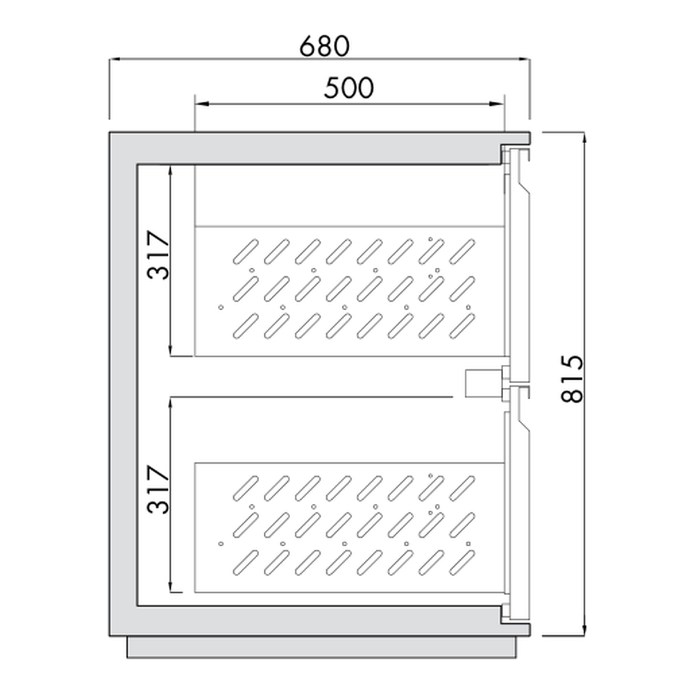 Ladenmodul Getränkekühltisch AT, Teilung 1/2 - 1/2, 1 Tür, Tiefe 680 mm