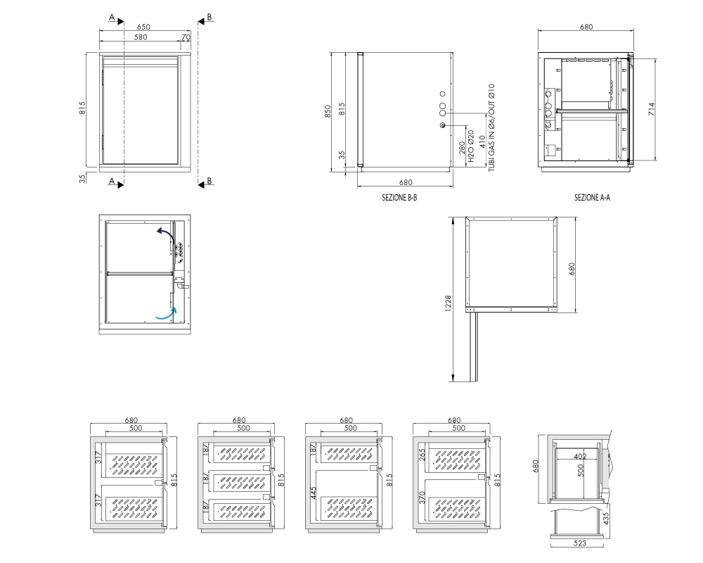 Getränkekühltisch AT, 1 Tür, H 815 × T 680 mm, ohne I-Fach – technische Zeichnung