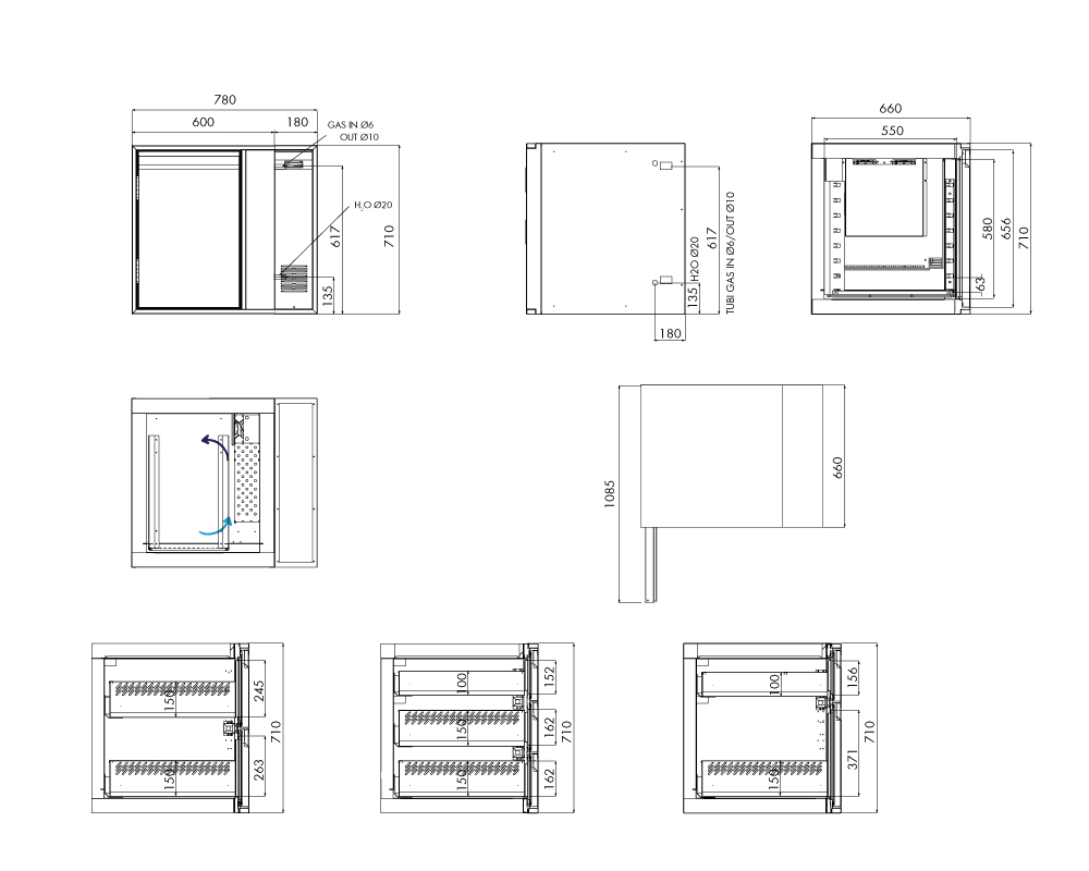 Kühlunterbau GN Premium, 1 Tür, H 710 mm, zentralgekühlt – technische Zeichnung