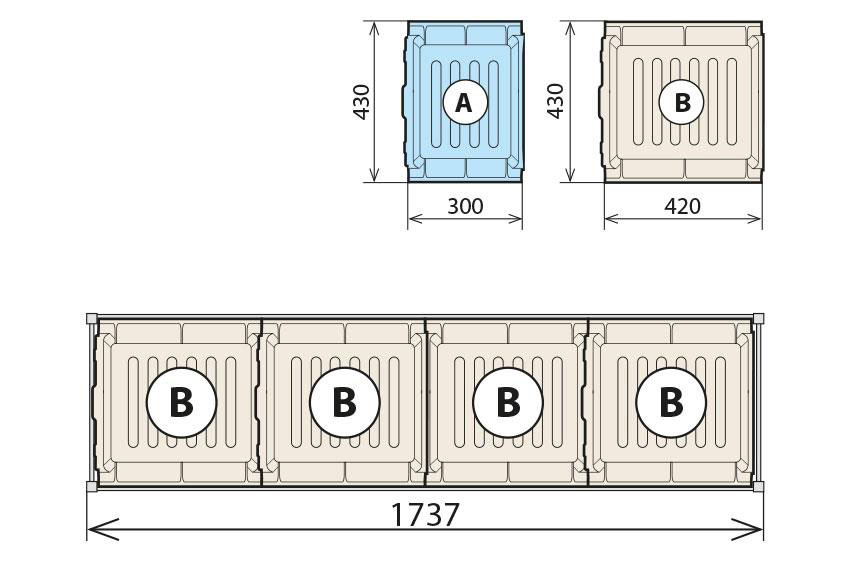 Fermostock Auffangbehälter-Kombination für Auflage 460 x 1710 mm (4 x B)