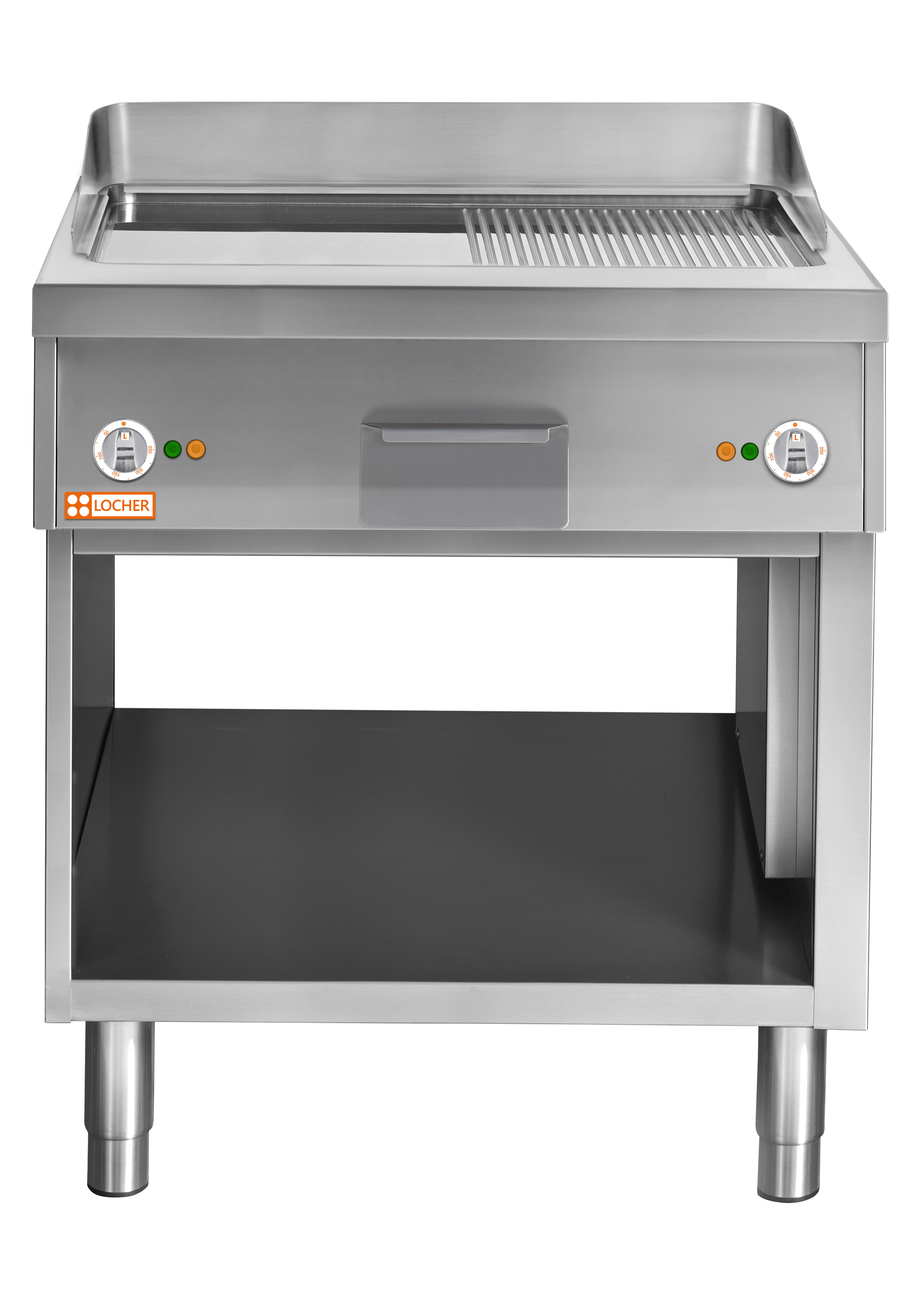 Locher Elektro-Bratplatte Stand 900B, 800 mm hartverchromt 1/2 gerillt