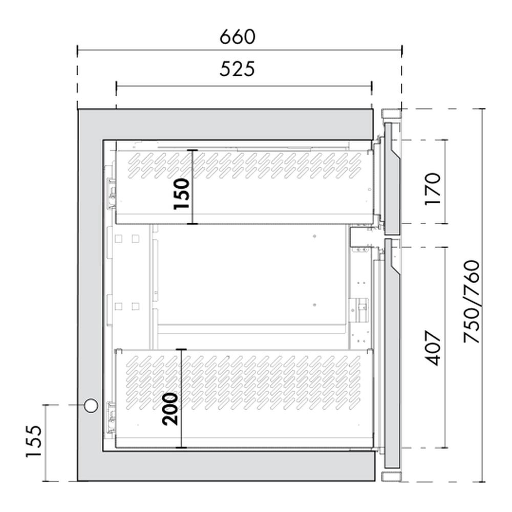 Ladenmodul 1/3 - 2/3 GN Premium, Korpushöhe 750/760 mm