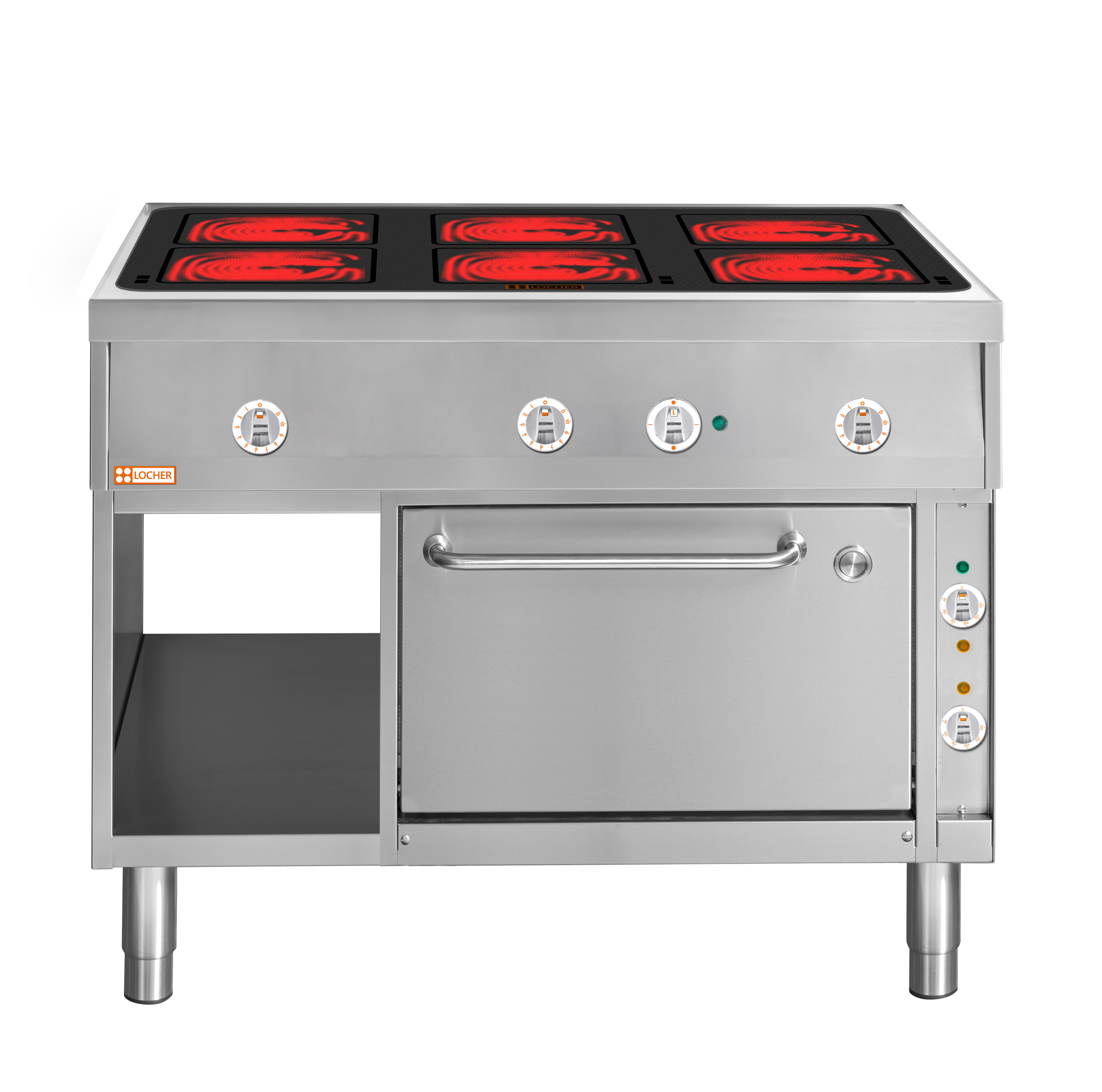 Locher Elektroherd Stand 900B, 6 Kochstellen à 4 kW Strahlheizkörper mit Bratofen GN 2/1