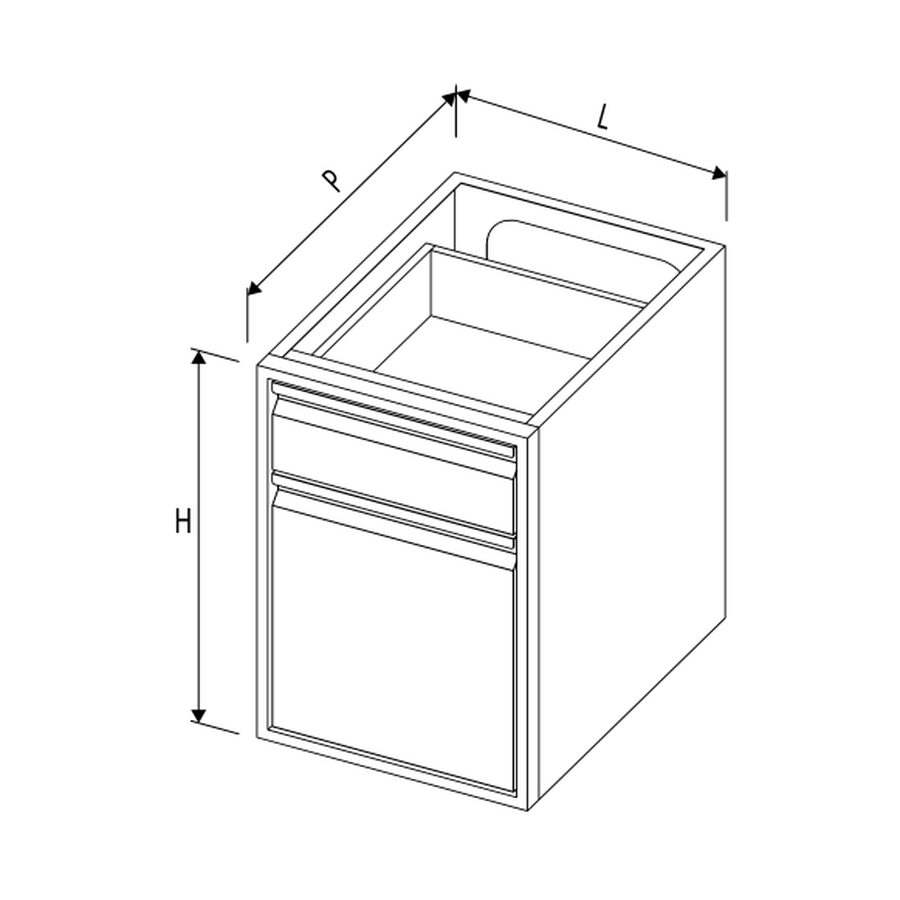 Flügeltürmodul mit Schublade, 1 Tür, B 400 × T 660 × H 710 mm – Complementary Line GN Premium