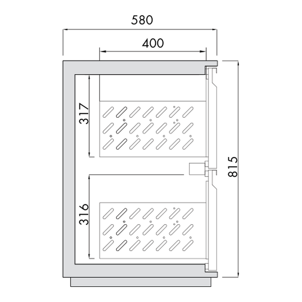 Ladenmodul Getränkekühltisch AT, Teilung 1/2 - 1/2, 1 Tür, Tiefe 580 mm