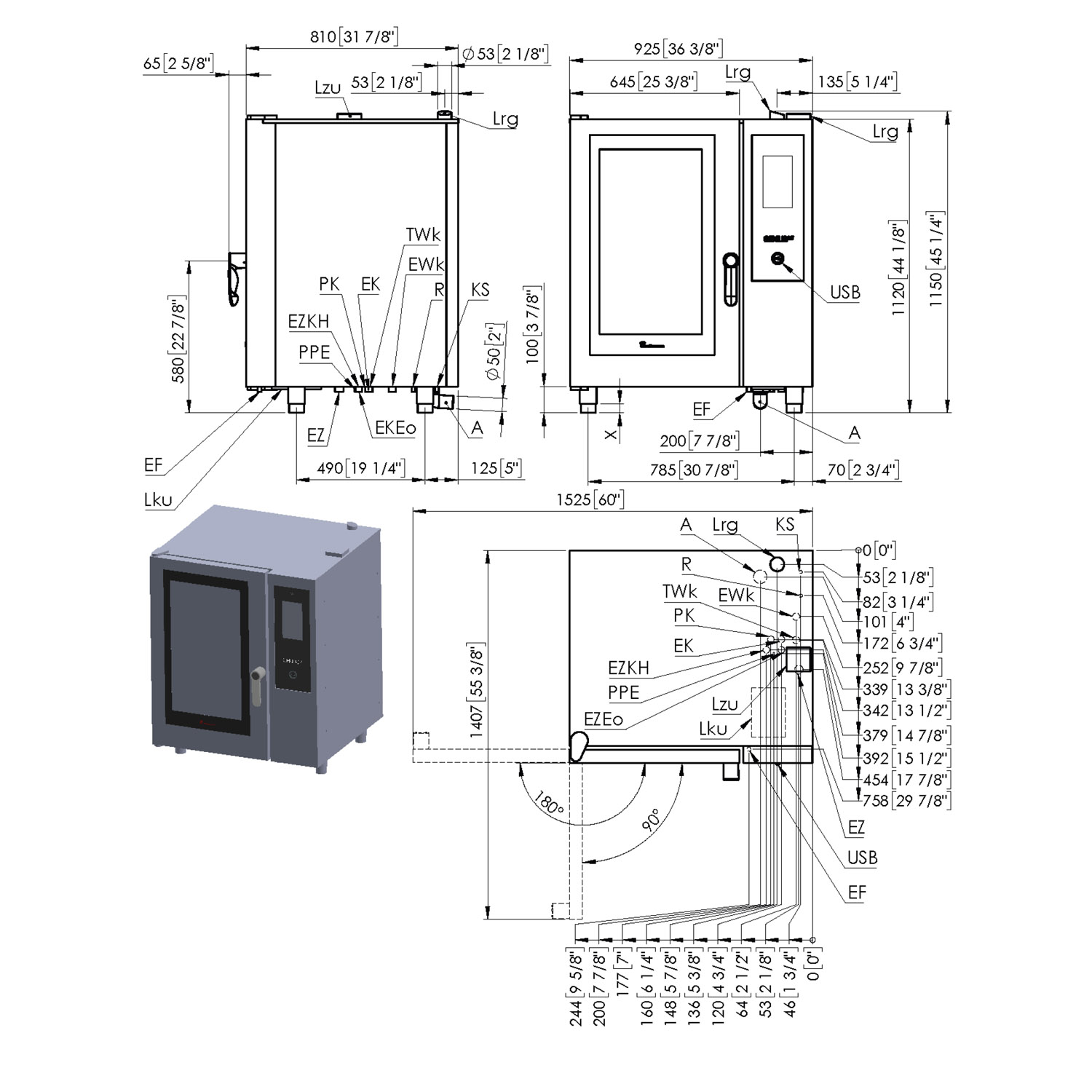 Eloma-Genius-MT-Heissluftdmpfer-10-11-Linksanschlag-LED-mit autocleanPRO-technische-zeichnung