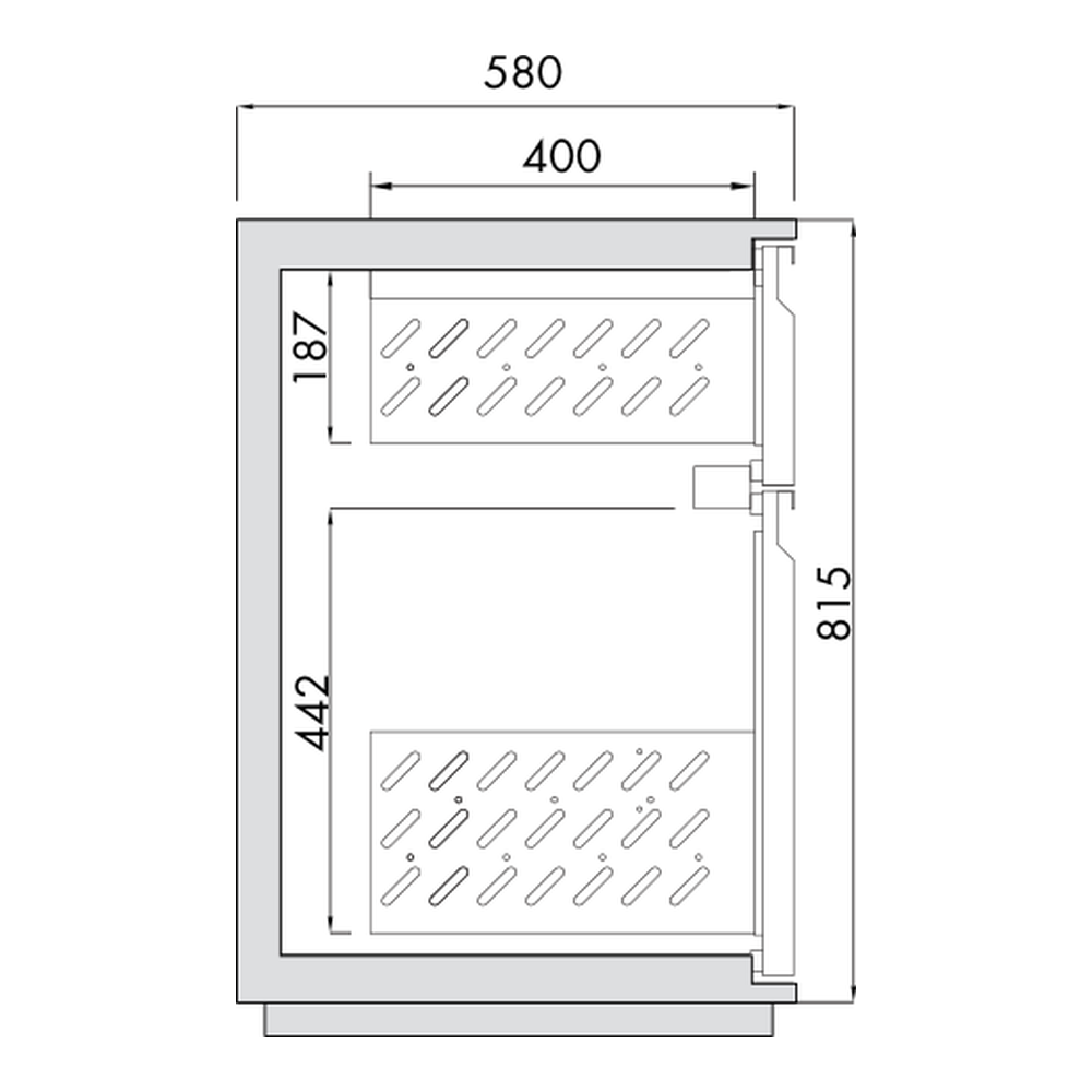Ladenmodul Getränkekühltisch AT, Teilung 1/3 - 2/3, 1 Tür, Tiefe 580 mm