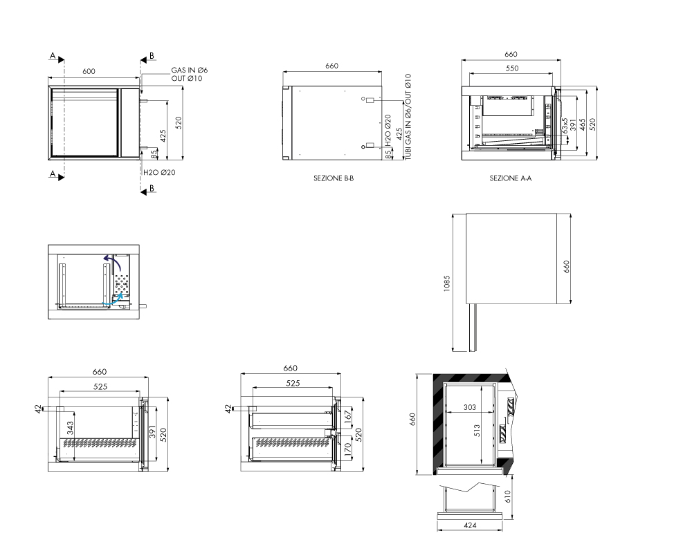 Tiefkühlunterbau GN Premium, 1 Tür, H 520 mm, ohne I-Fach – technische Zeichnung