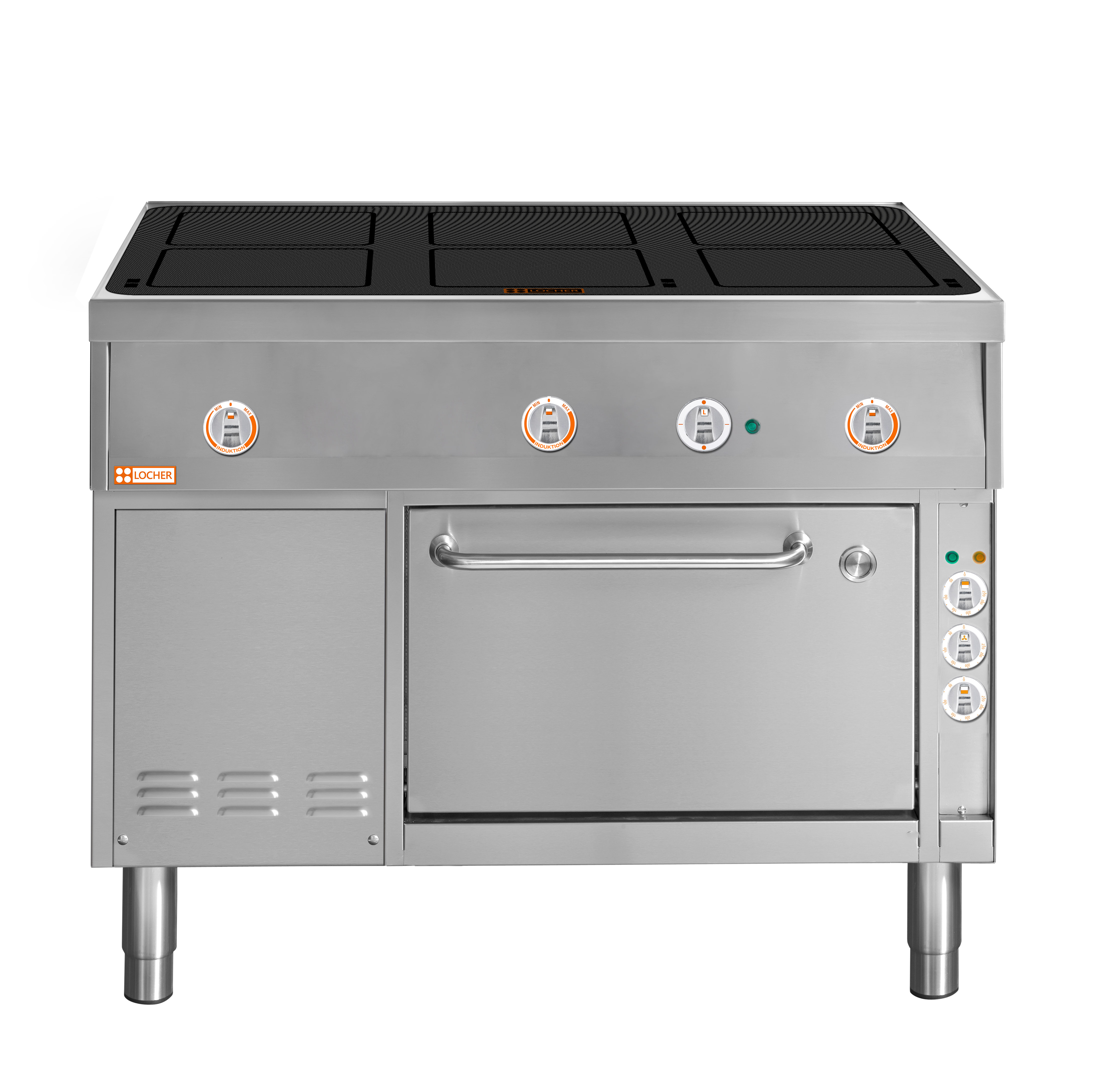 Locher Induktionsherd Stand 900B, 6 Kochstellen à 5 kW mit Brat- und Backofen GN 1 1/2 Umluft
