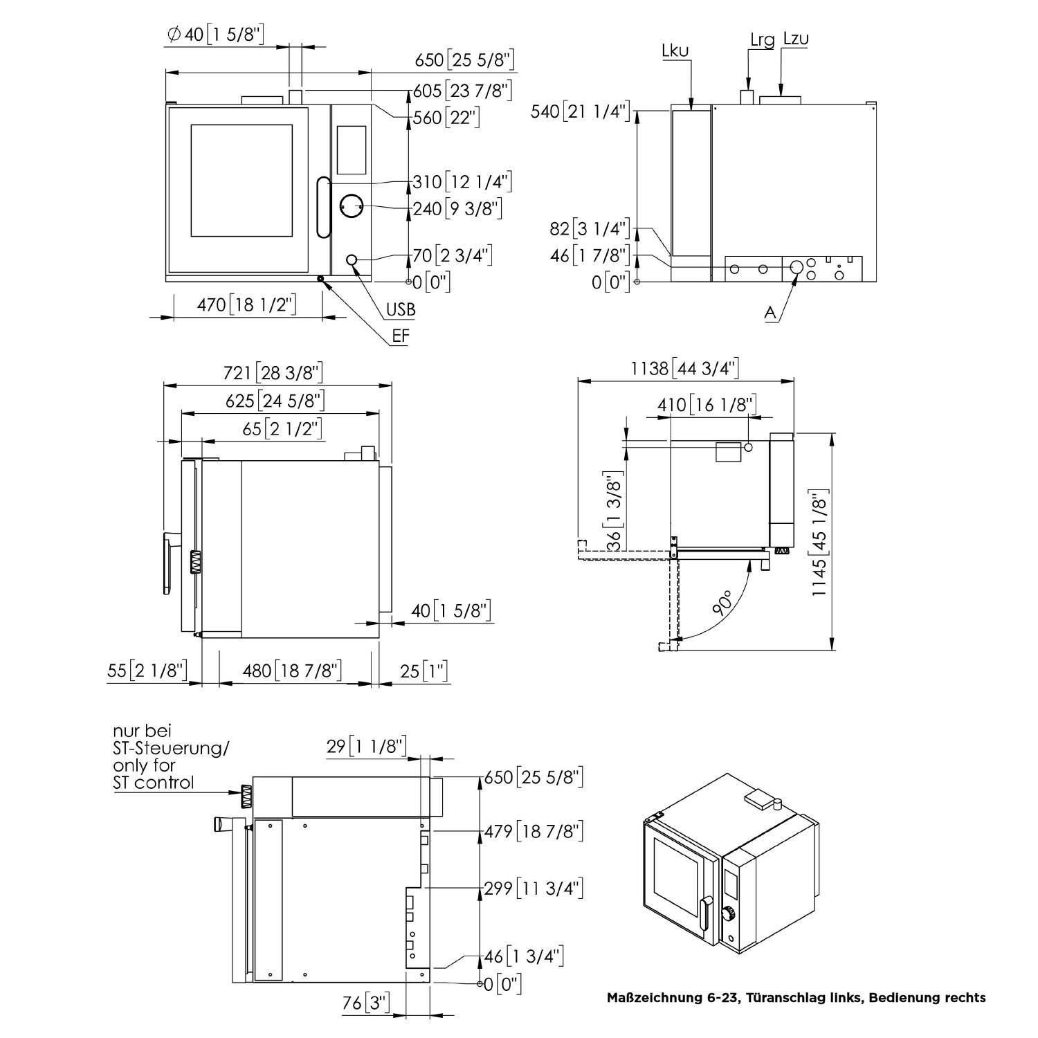 Eloma-Joker-Heissluftdmpfer-6-23-Bedienung-Rechts-Linksanschlag-Frischdampfsystem-Einbau-Edition-Serie-20-technische zeichnung