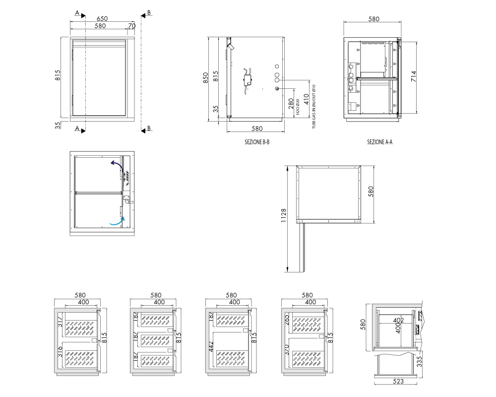 Getränkekühltisch AT, 1 Tür, H 815 × T 580 mm, ohne I-Fach – technische Zeichnung