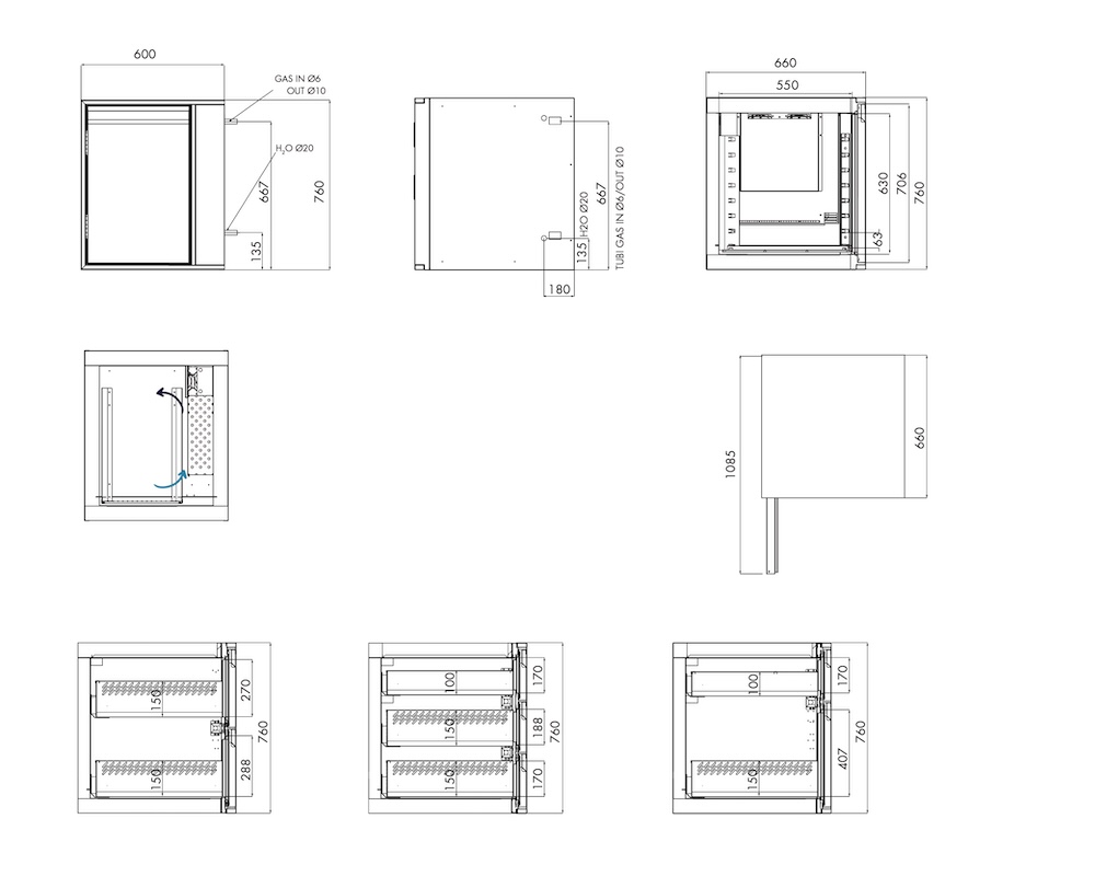 Kühlunterbau GN Premium, 1 Tür, H 760 mm, ohne I-Fach – technische Zeichnung