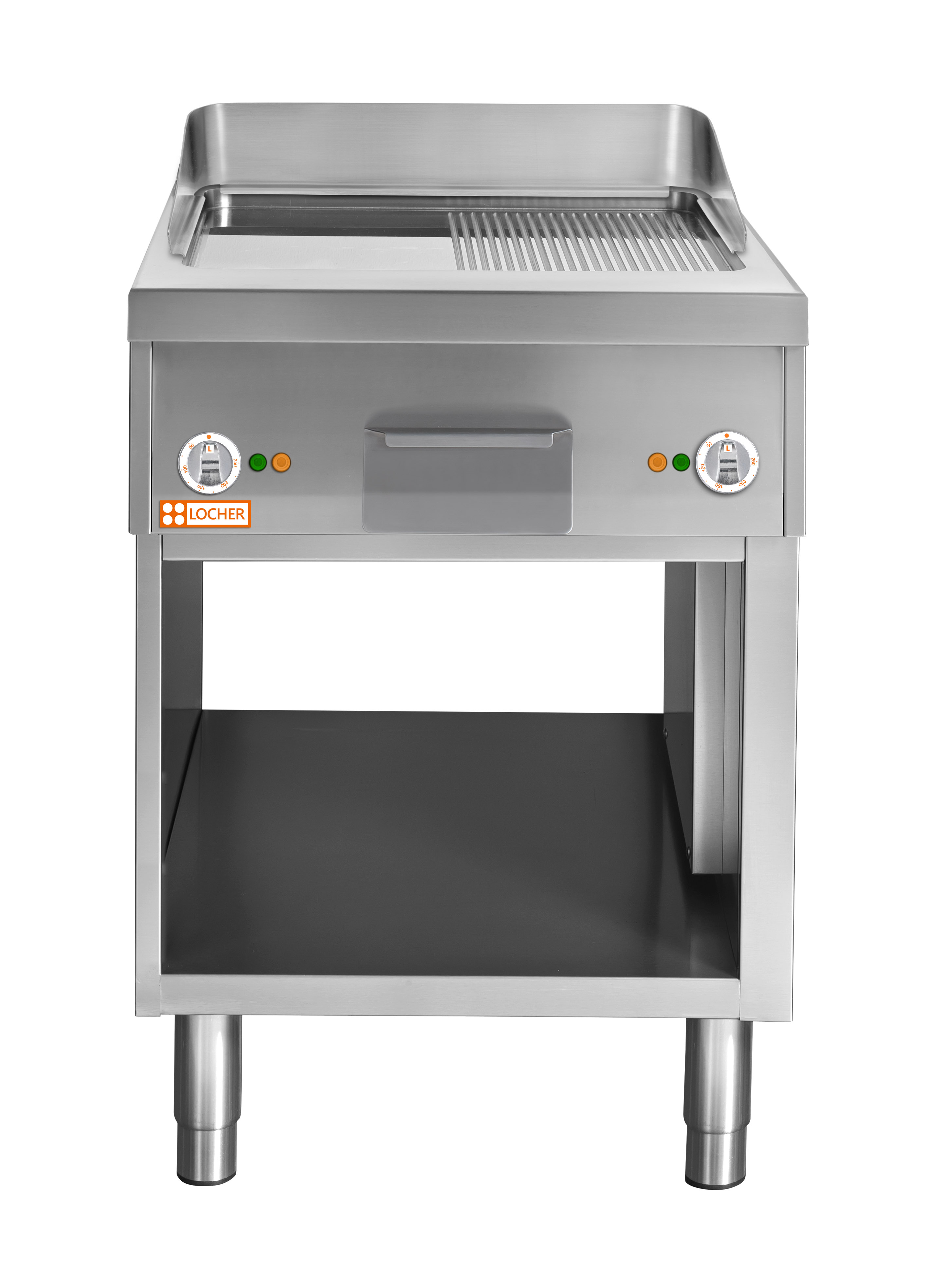 Locher Elektro-Bratplatte Stand 900B, 600 mm hartverchromt 1/2 gerillt