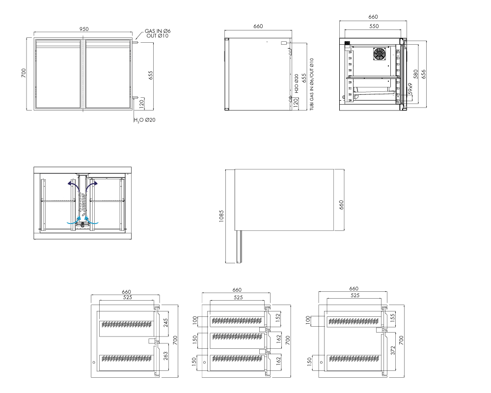 Tiefkühlunterbau GN Premium, 2 Türen, H 700 mm, ohne I-Fach – technische Zeichnung