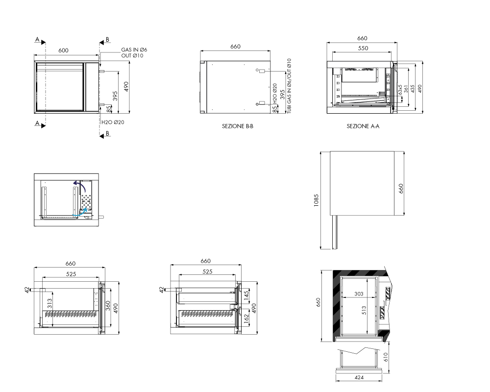 Tiefkühlunterbau GN Premium, 1 Tür, H 490 mm, ohne I-Fach – technische Zeichnung