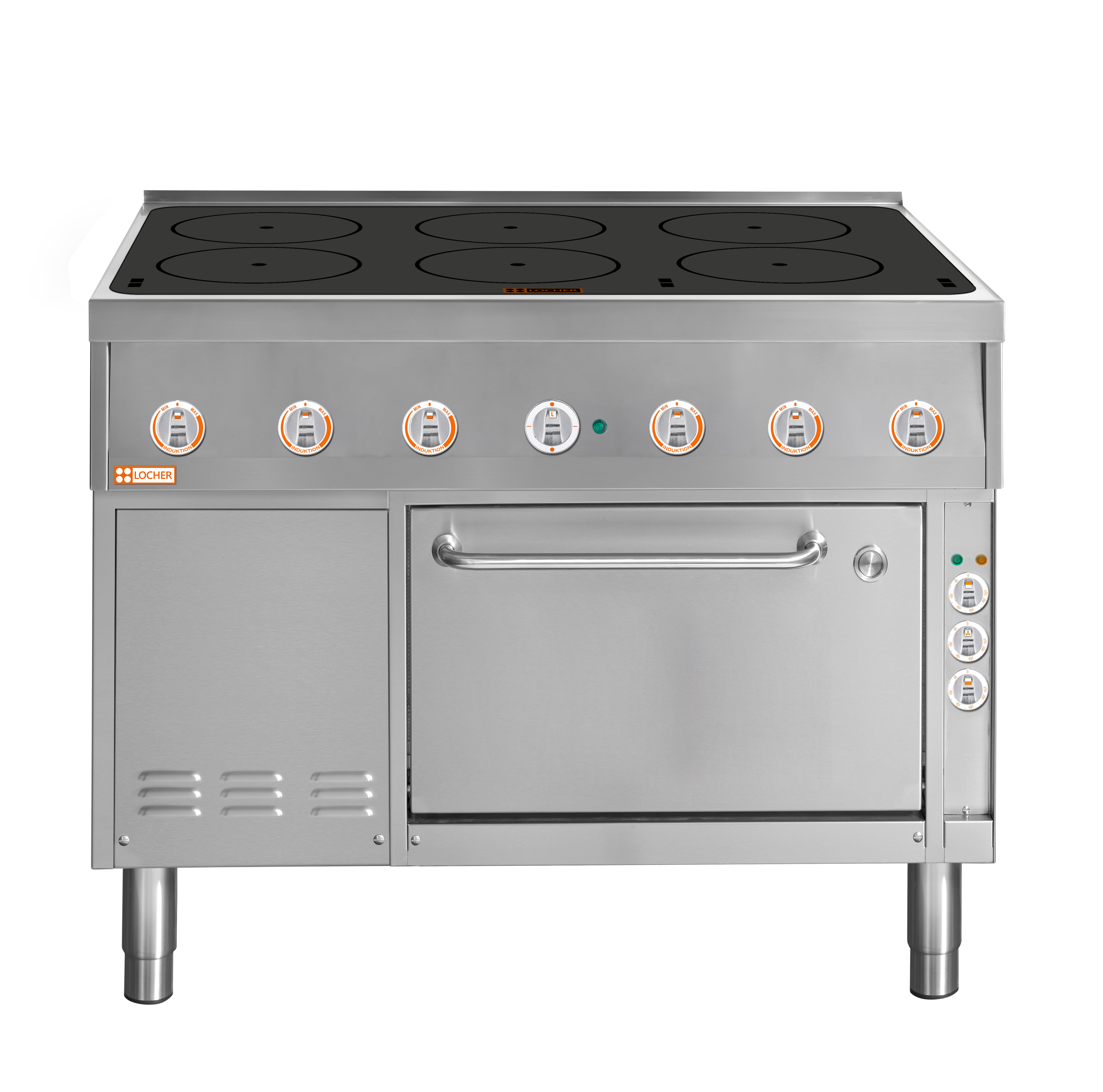 Locher Induktionsherd Stand 700, 6 Kochstellen à 5 kW mit Brat- und Backofen GN 1/1+