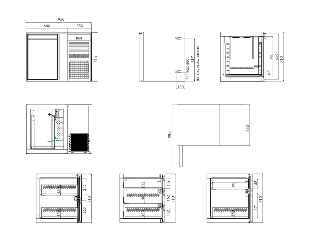 Kühlunterbau GN Premium, 1 Tür, H 710 mm, steckerfertig – technische Zeichnung