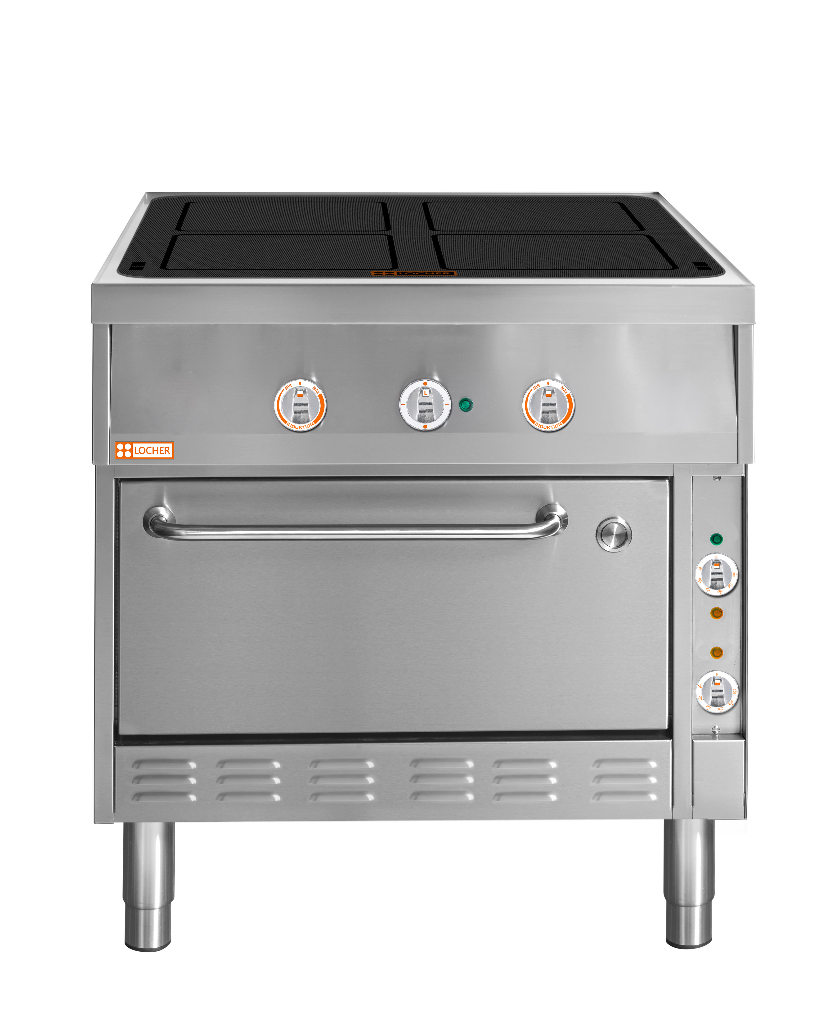 Locher Induktionsherd Stand 900B, 4 Kochstellen à 5 kW mit Bratofen GN 2/1