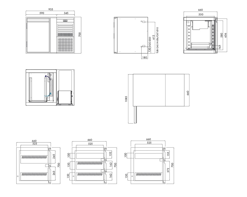 Tiefkühlunterbau GN Premium, 1 Tür, H 700 mm, steckerfertig – technische Zeichnung