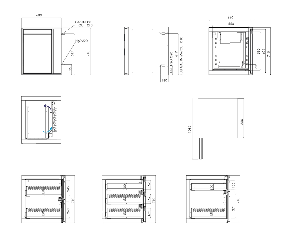 Tiefkühlunterbau GN Premium, 1 Tür, H 710 mm, ohne I-Fach – technische Zeichnung