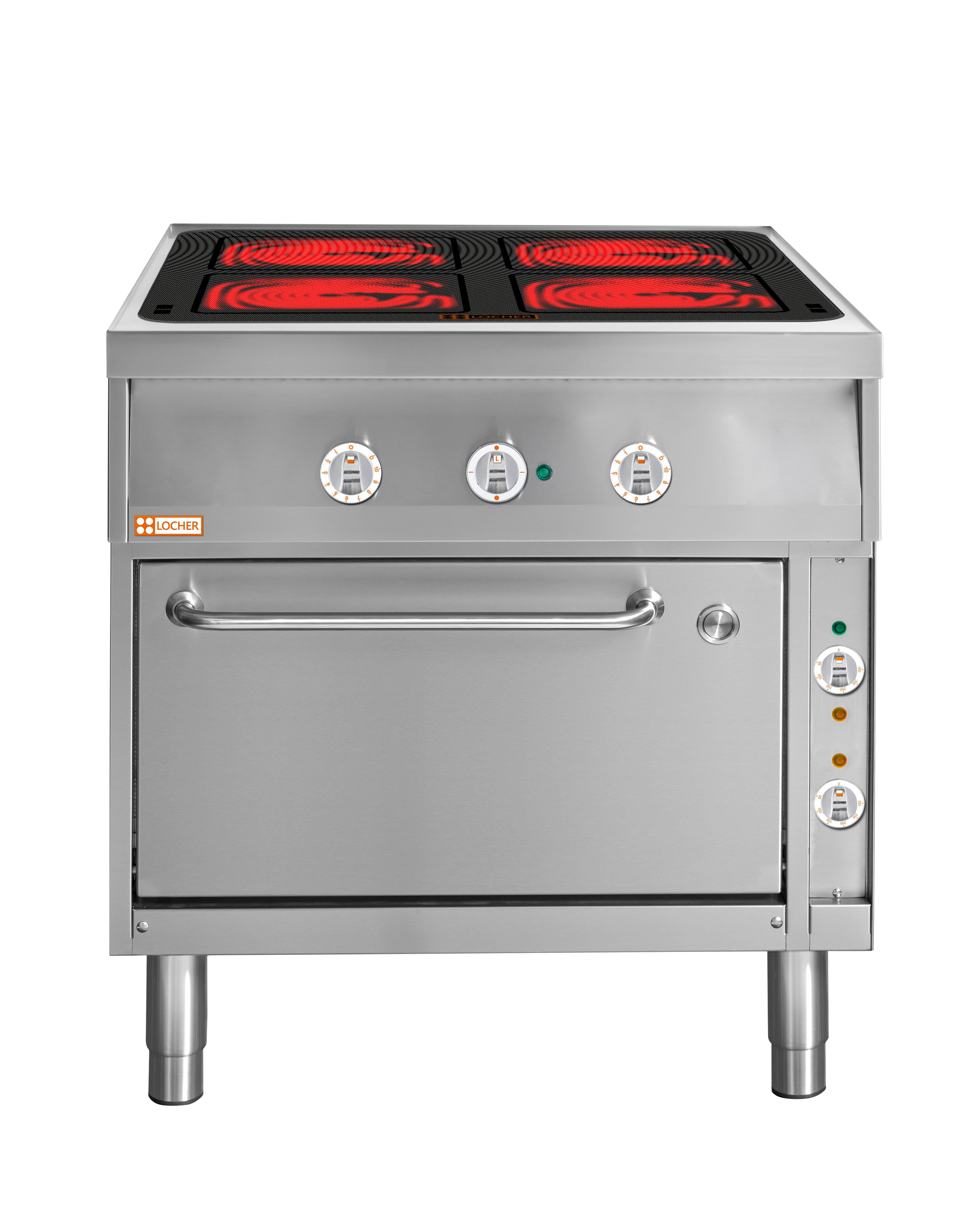 Locher Elektroherd Stand 900B, 4 Kochstellen à 4 kW Strahlheizkörper mit Bratofen GN 2/1, Ausführung DG