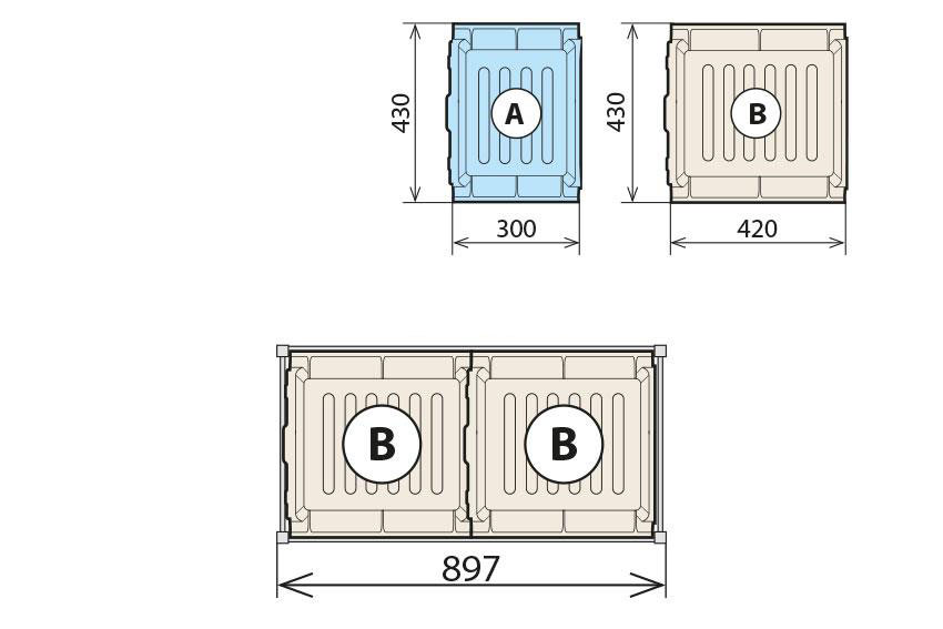 Fermostock Auffangbehälter-Kombination für Auflage 460 x 870 mm (2 x B)