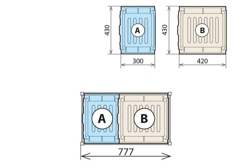 Fermostock Auffangbehälter-Kombination für Auflage 460 x 750 mm (1 x A 1 x B)