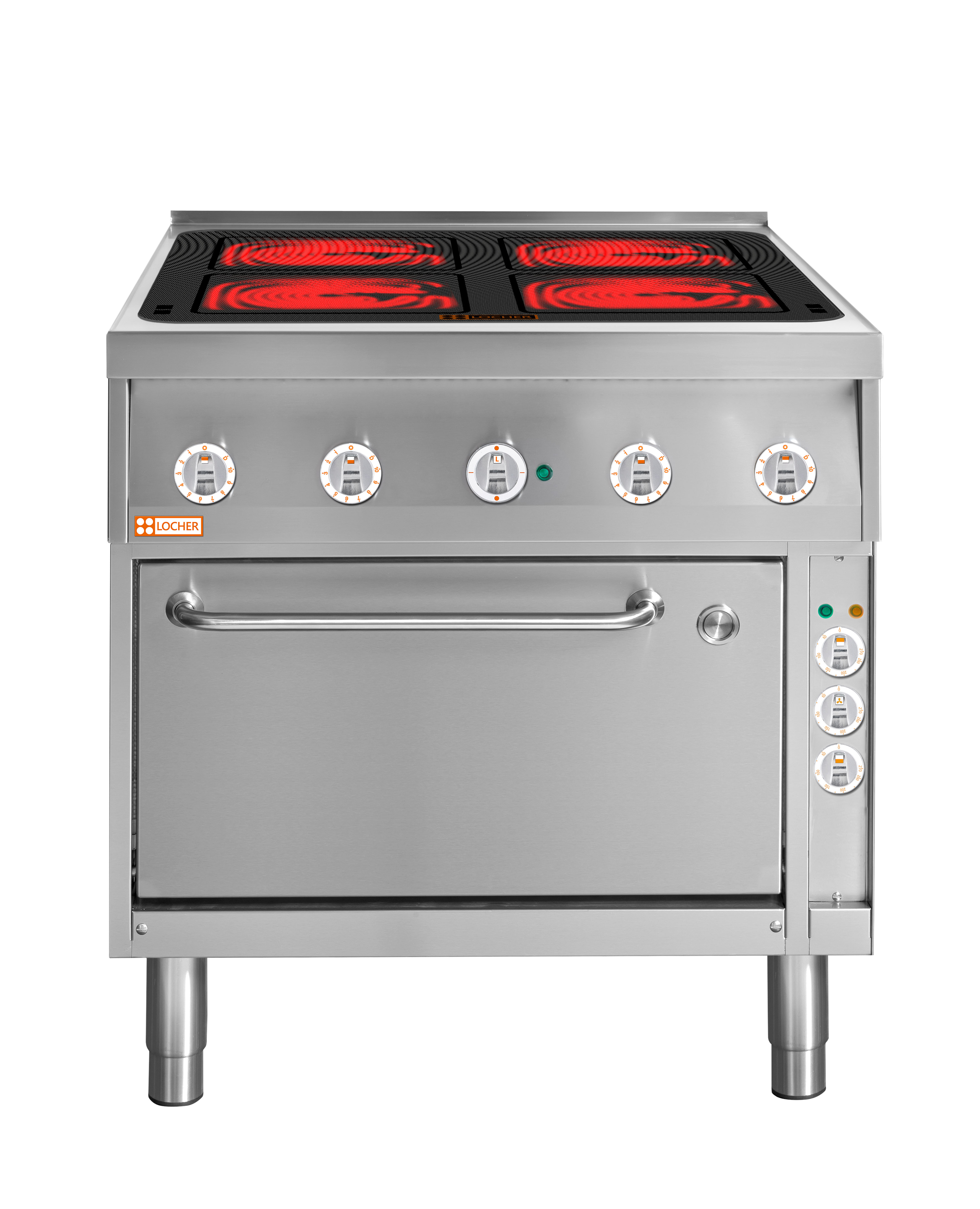 Locher Elektroherd Strahlheizkörper Stand 850, 4 Kochstellen à 4 kW mit Brat- und Backofen GN 1 1/2