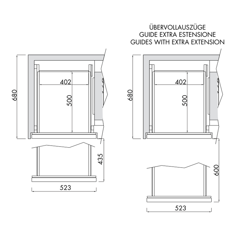 Ladenmodul mit Übervollauszügen Getränkekühltisch AT, Teilung 2/5 - 3/5, 2–4 Türen, Tiefe 680 mm
