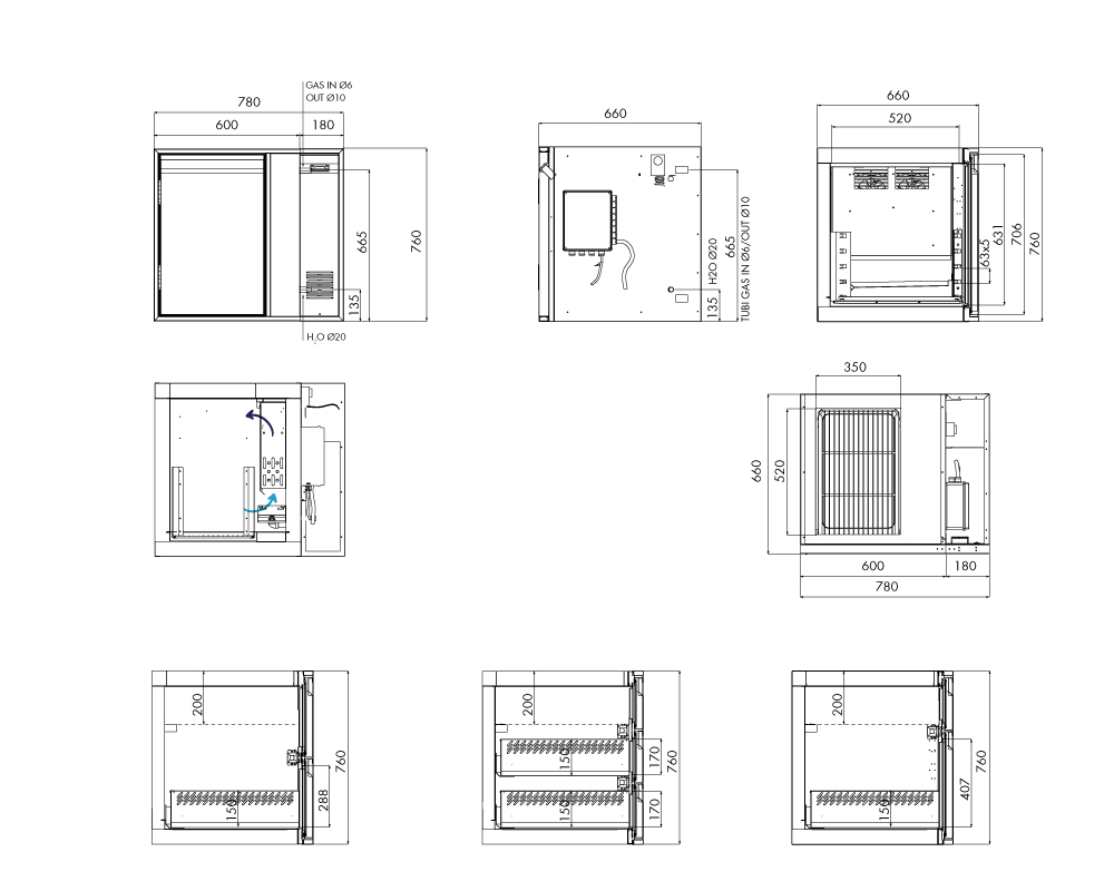 Saladette GN Premium, 1 Tür, H 750 mm, zentralgekühlt – technische Zeichnung