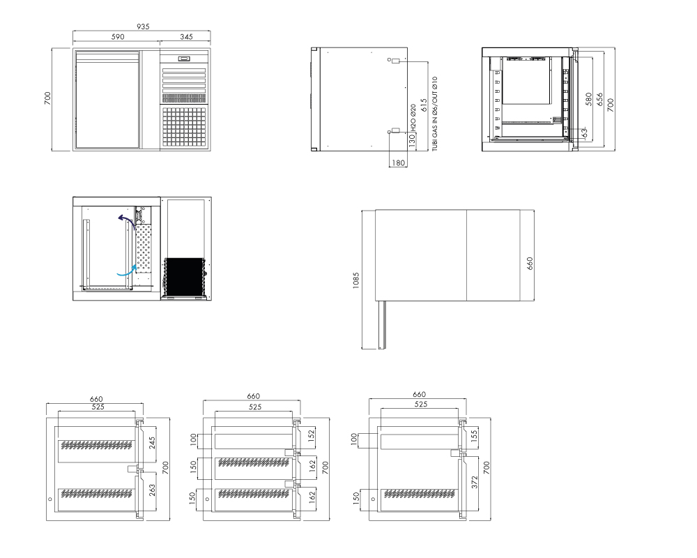 Kühlunterbau GN Premium, 1 Tür, H 700 mm, steckerfertig – technische Zeichnung
