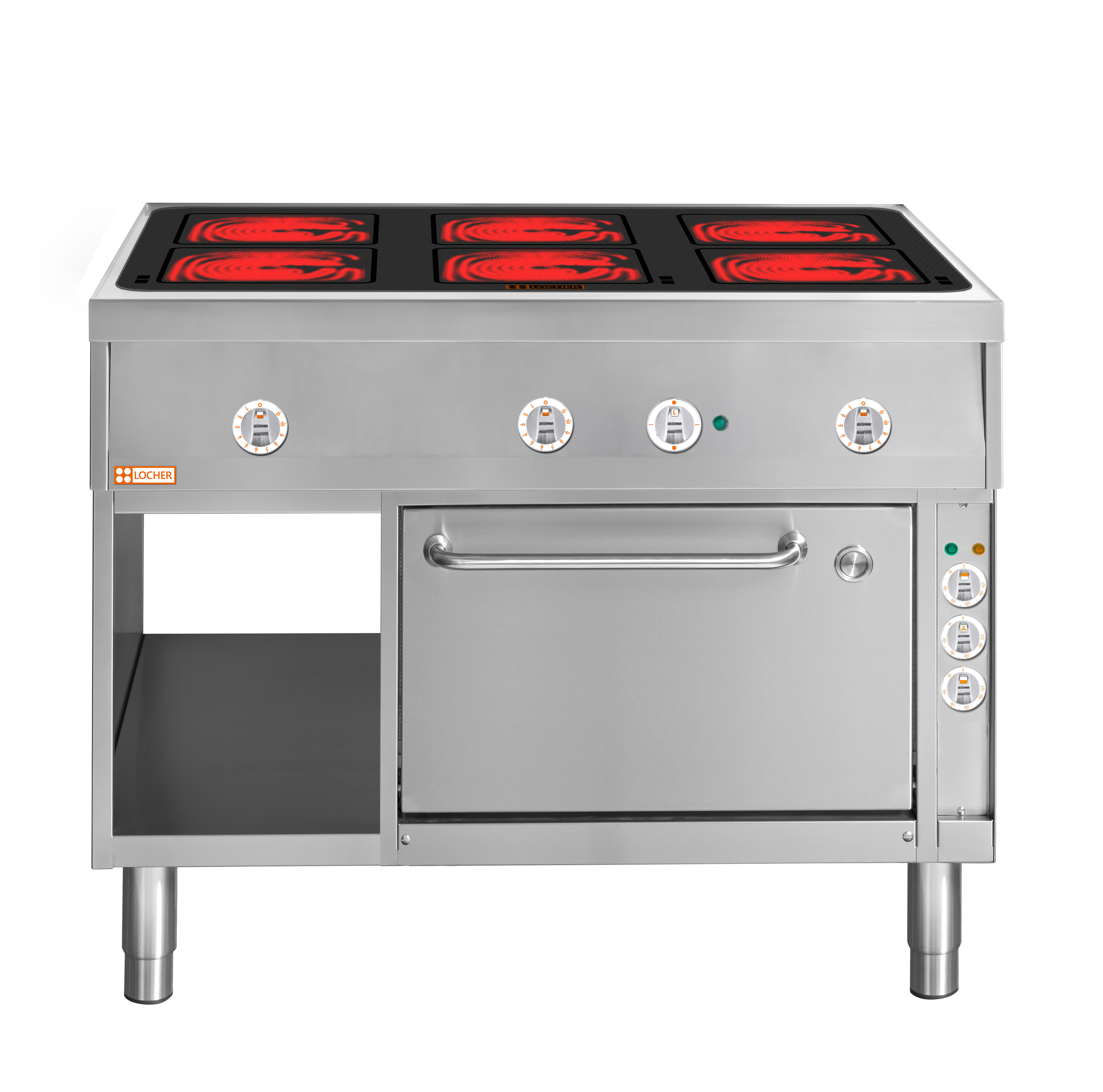 Locher Elektroherd Stand 900B, 6 Kochstellen à 4 kW Strahlheizkörper mit Brat- und Backofen GN 1 1/2 Umluft