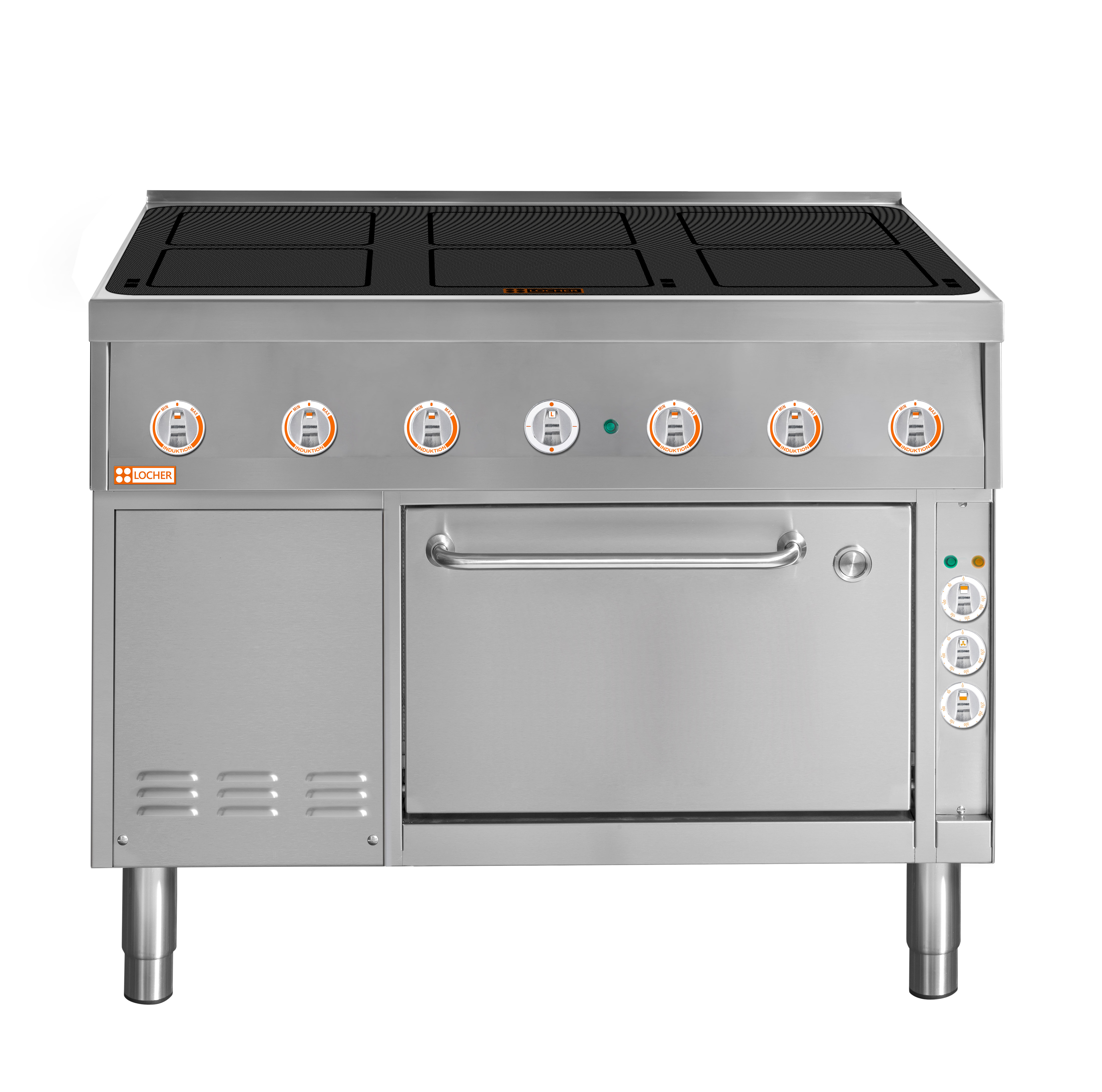 Locher Induktionsherd Stand 850, 6 Kochstellen à 5 kW mit Brat- und Backofen GN 1 1/2