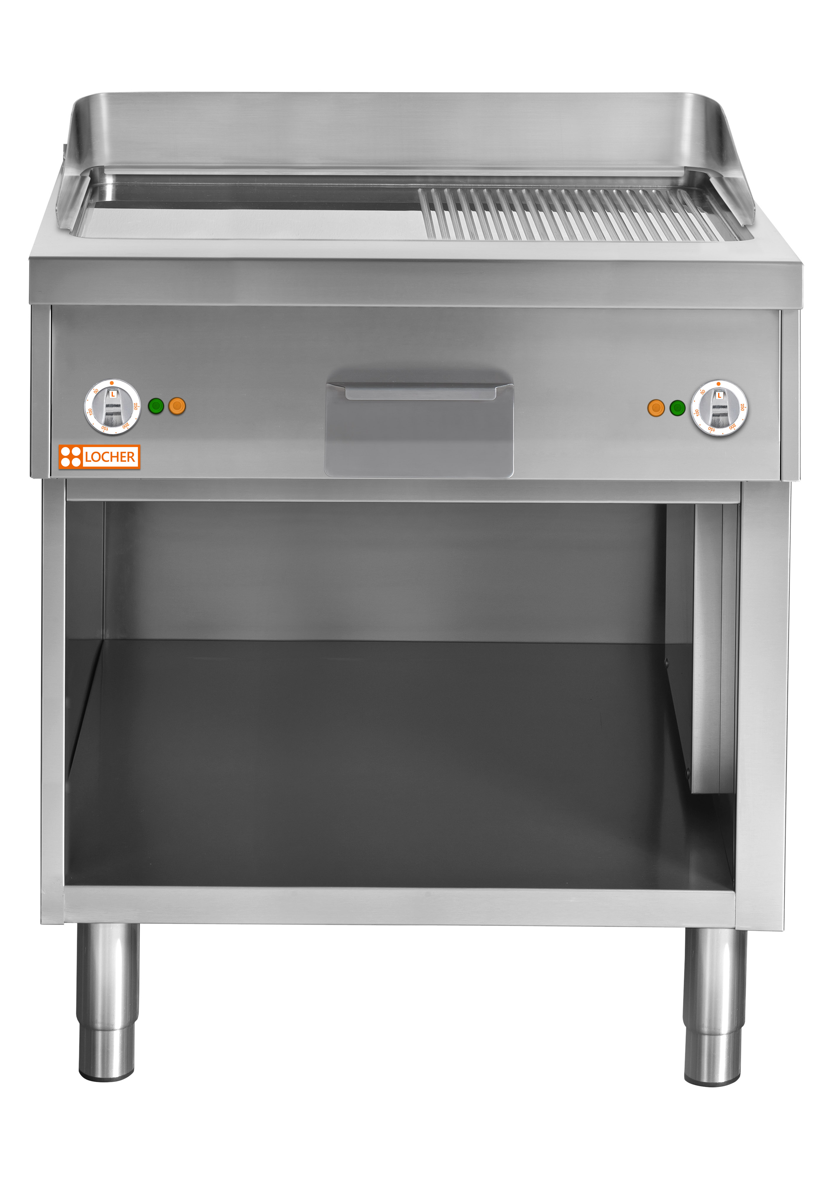Locher Elektro-Bratplatte 800 Stand 850, hartverchromt 1/2 gerillt