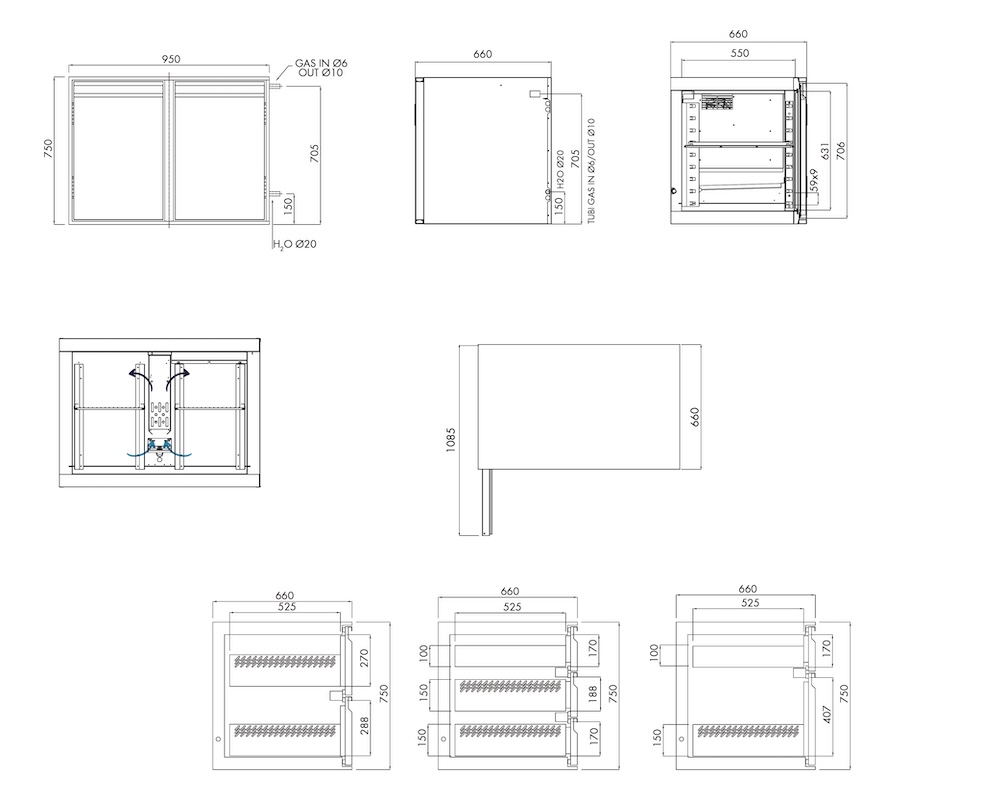 Kühlunterbau GN Premium, 2 Türen, H 750 mm, ohne I-Fach – technische Zeichnung