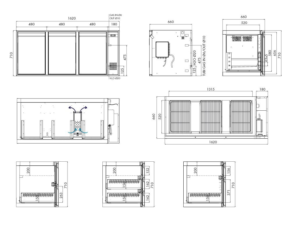 Saladette GN Premium, 3 Türen, H 700 mm, zentralgekühlt – technische Zeichnung