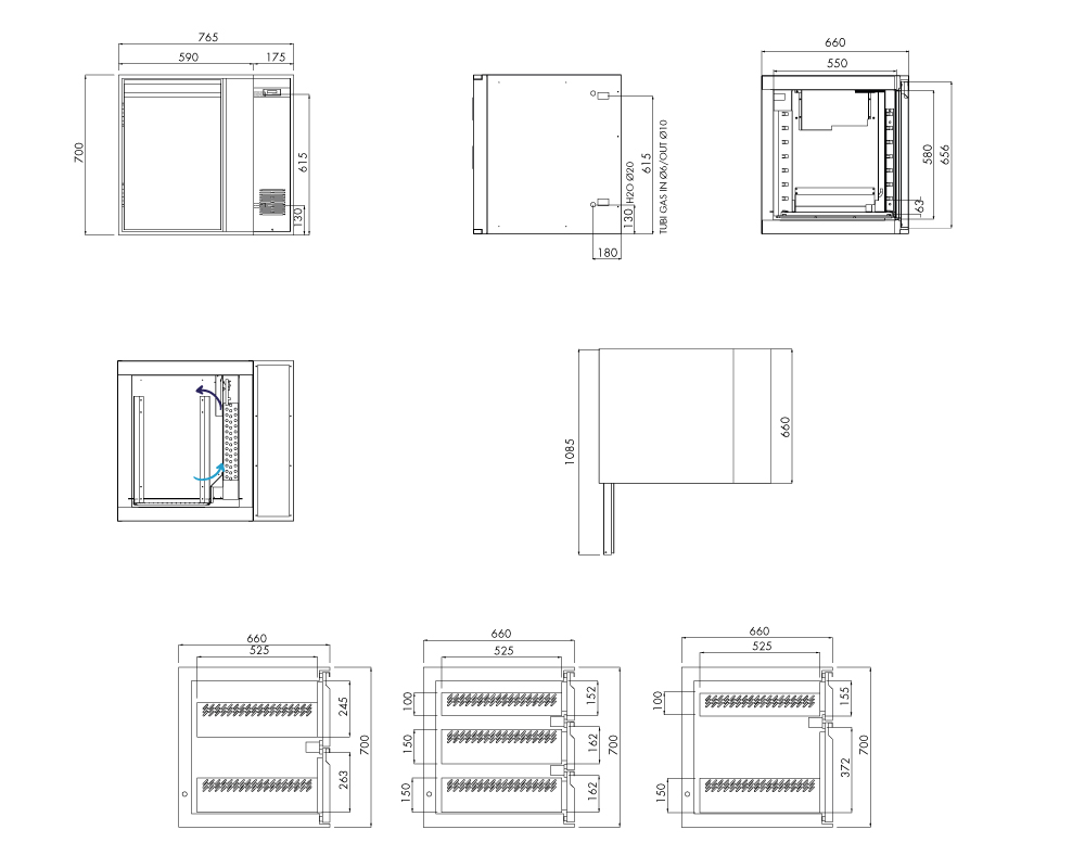 Tiefkühlunterbau GN Premium, 1 Tür, H 700 mm, zentralgekühlt – technische Zeichnung