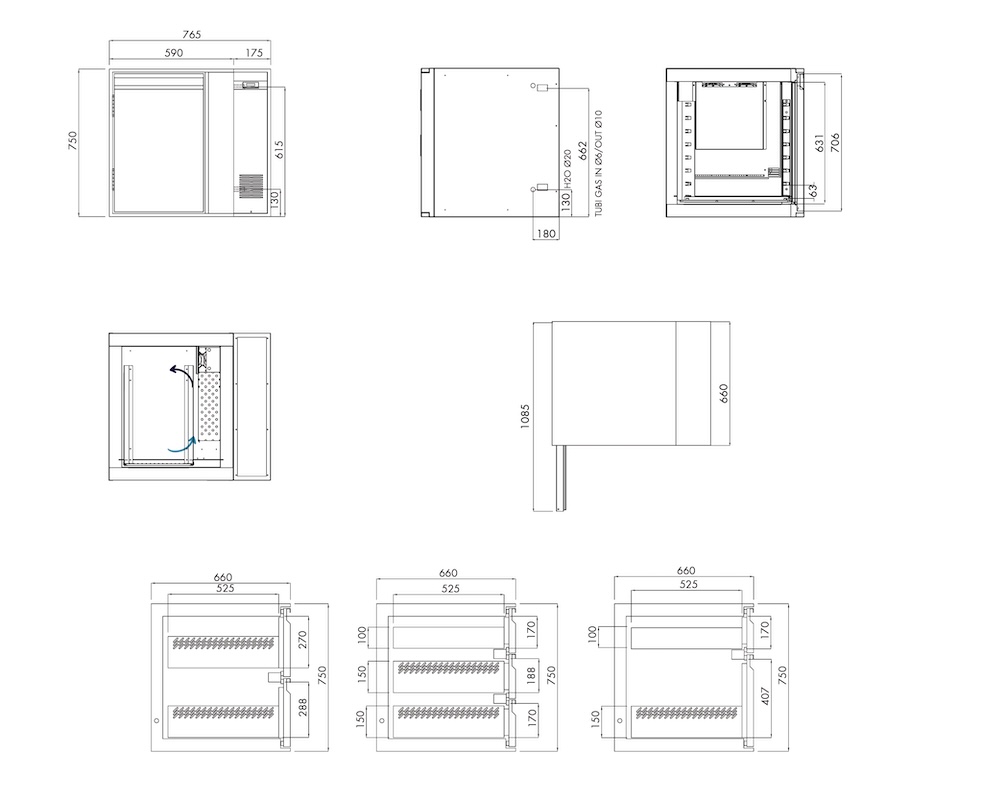 Kühlunterbau GN Premium, 1 Tür, H 750 mm, zentralgekühlt – technische Zeichnung