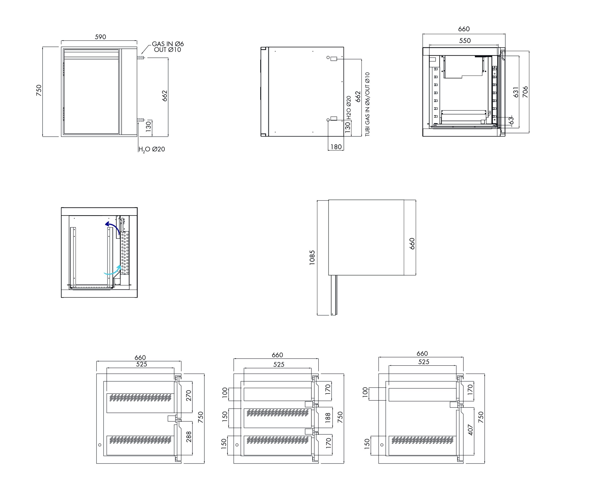 Tiefkühlunterbau GN Premium, 1 Tür, H 750 mm, ohne I-Fach – technische Zeichnung