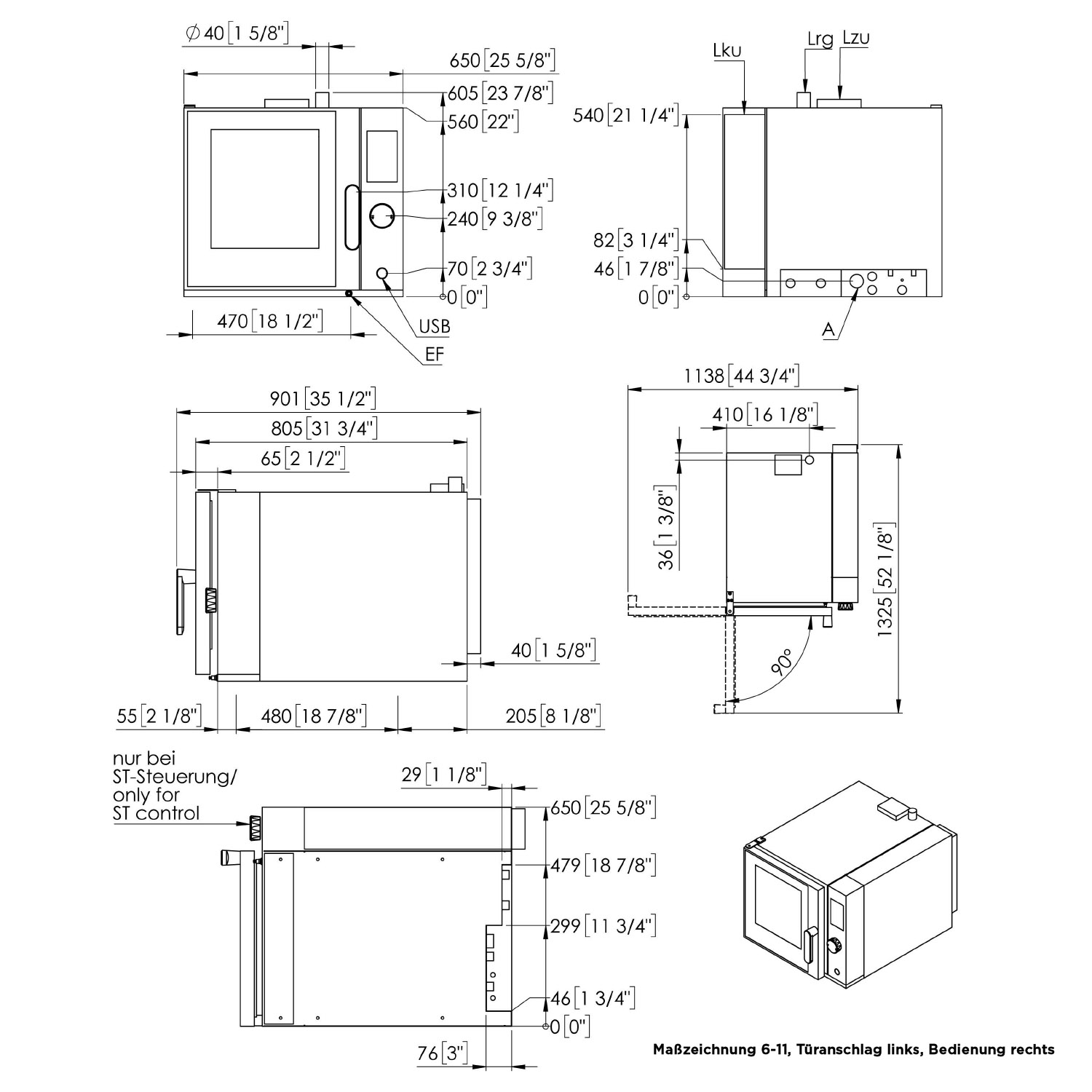 Eloma-Joker-Heissluftdmpfer-6-11-Bedienung-Rechts-Linksanschlag-Frischdampfsystem-Einbau-Edition-Serie-20-technische zeichnung