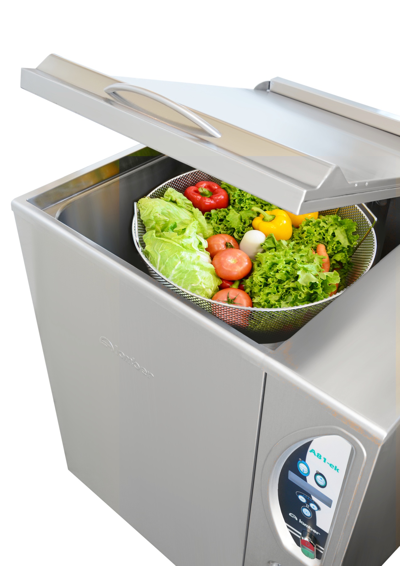 Lamber Gemüsewaschmaschine A81-ek mit Salat im Korb
