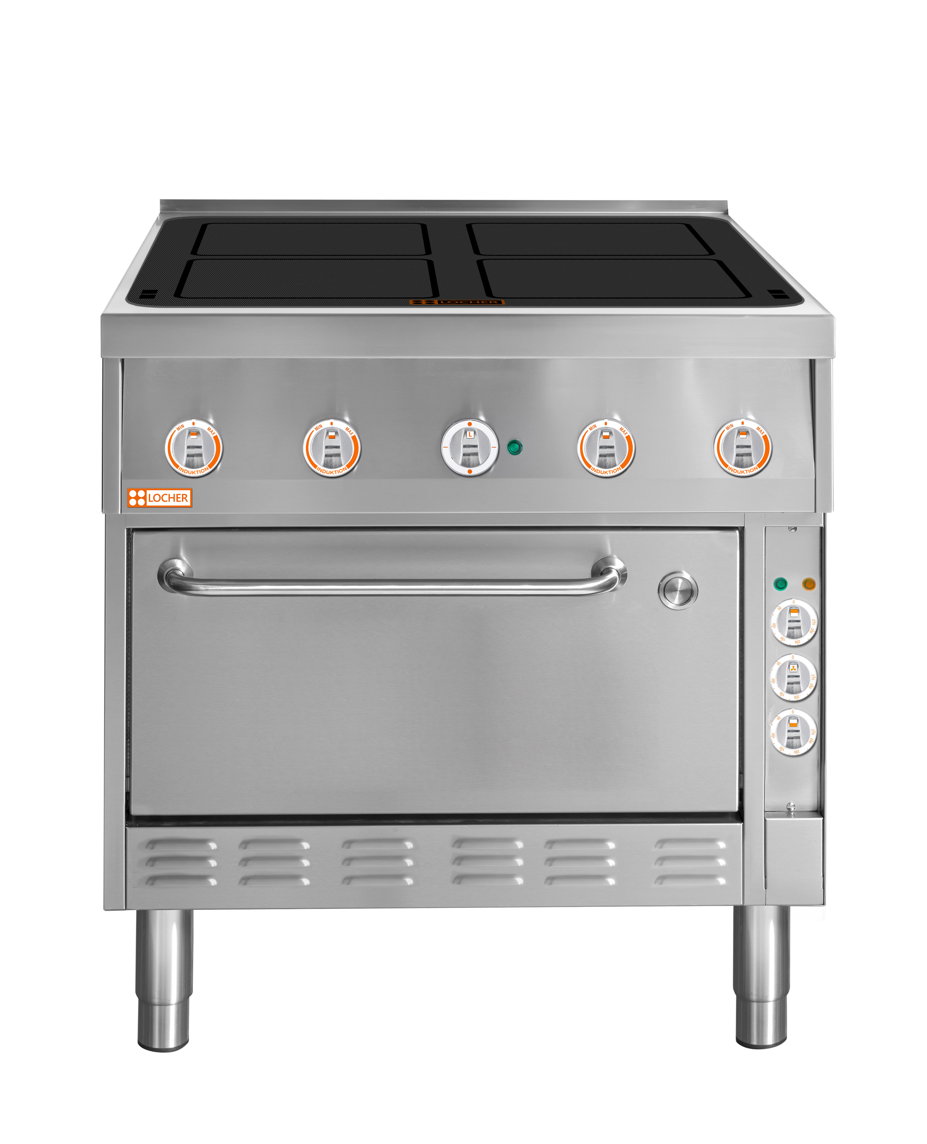 Locher Induktionsherd Stand 850, 4 Kochstellen à 5 kW mit Brat- und Backofen GN 1 1/2