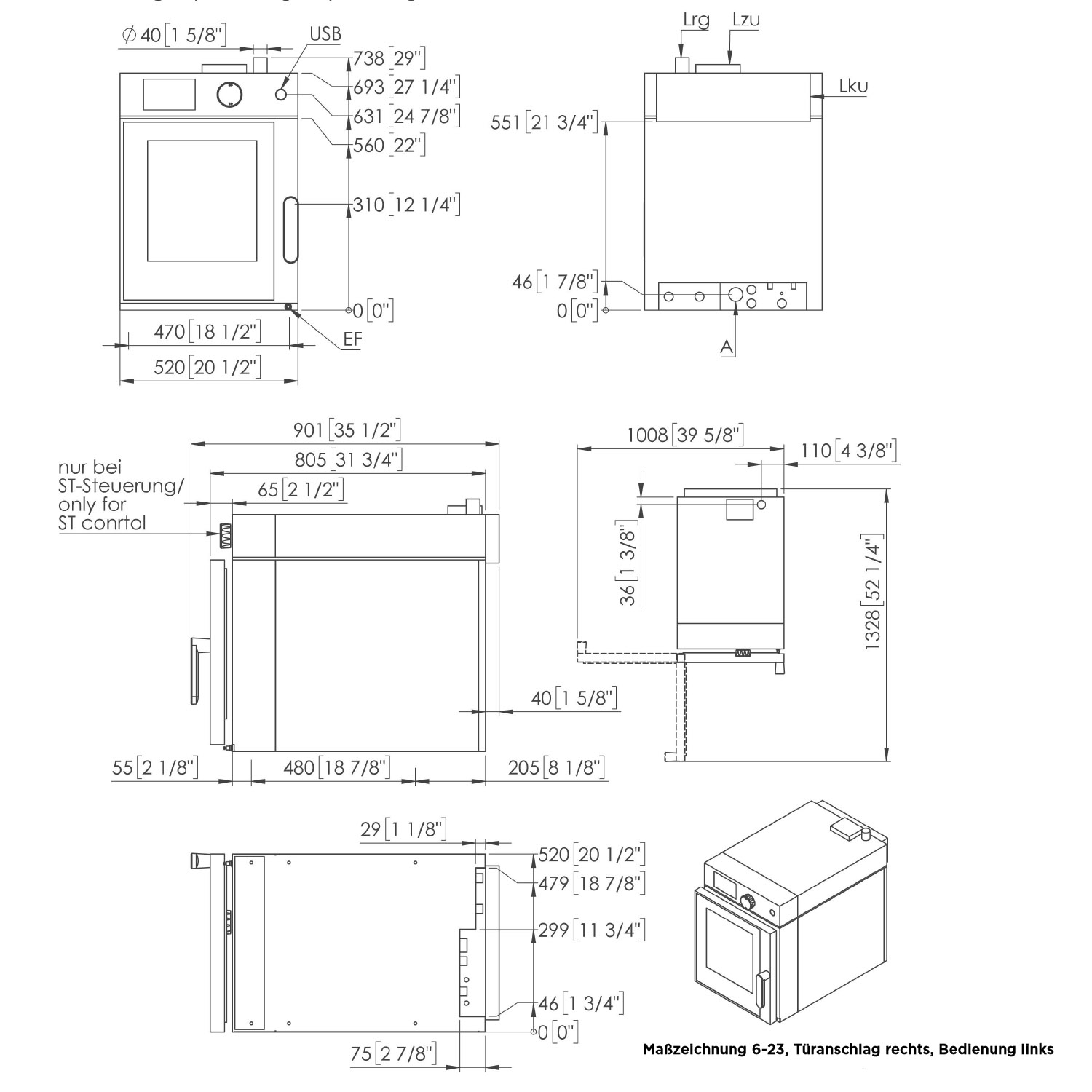 Eloma-Joker-Heissluftdmpfer-6-11-Bedienung Oben-Linksanschlag-Frischdampfsystem-Einbau-Edition-Serie-20-technische zeichnung