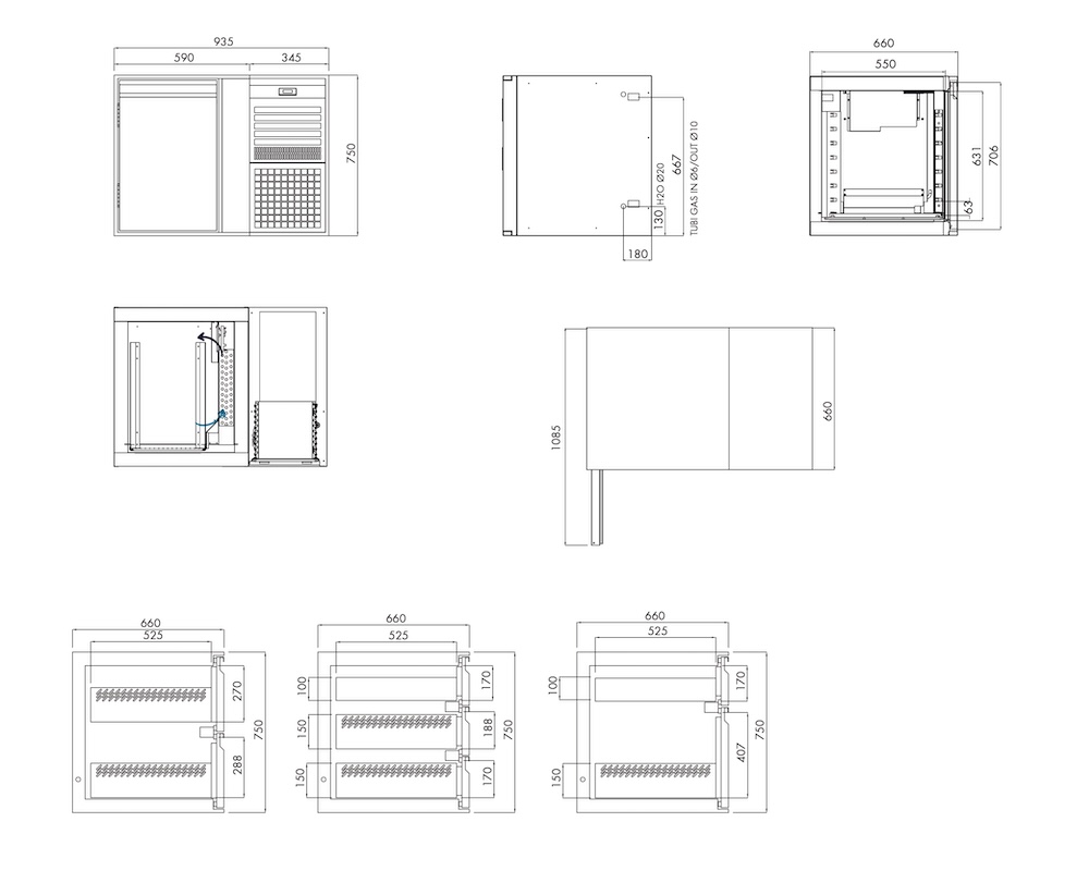 Tiefkühlunterbau GN Premium, 1 Tür, H 750 mm, steckerfertig – technische Zeichnung