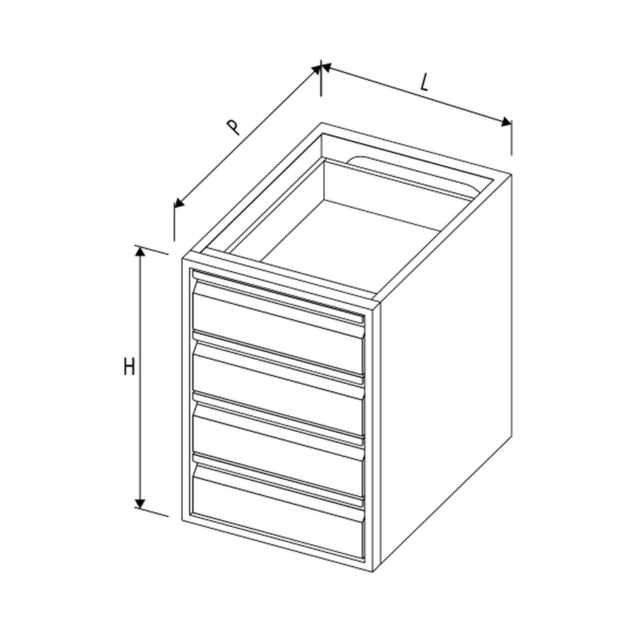 Schubladenmodul 4 Schubladen, B 400 × T 660 × H 710 mm – Complementary Line GN Premium