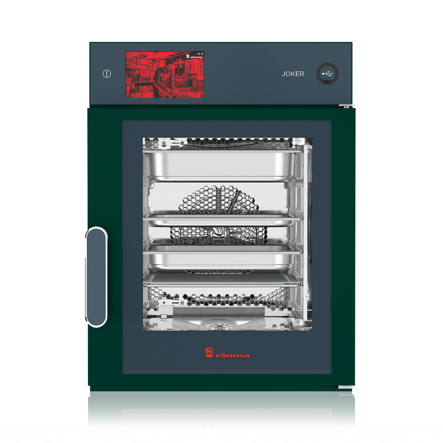 Eloma JOKER Heissluftdämpfer 6-23 GN 2/3, Elektro 3NAC 380-415V, MT-Steuerung, Bedienung Oben, Rechtsanschlag, Frischdampfsystem, Schlauchbrause, autoclean® PRO, RAL 3001 , Einbau-Edition