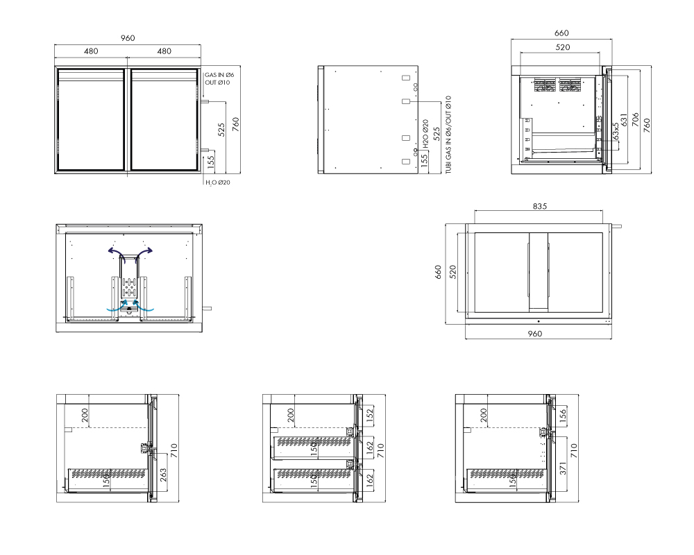 Saladette GN Premium, 2 Türen, H 750 mm, ohne I-Fach – technische Zeichnung