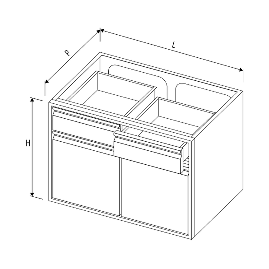 Flügeltürmodul mit 2 Schubladen, 2 Türen, B 800 × T 660 × H 710 mm – Complementary Line GN Premium